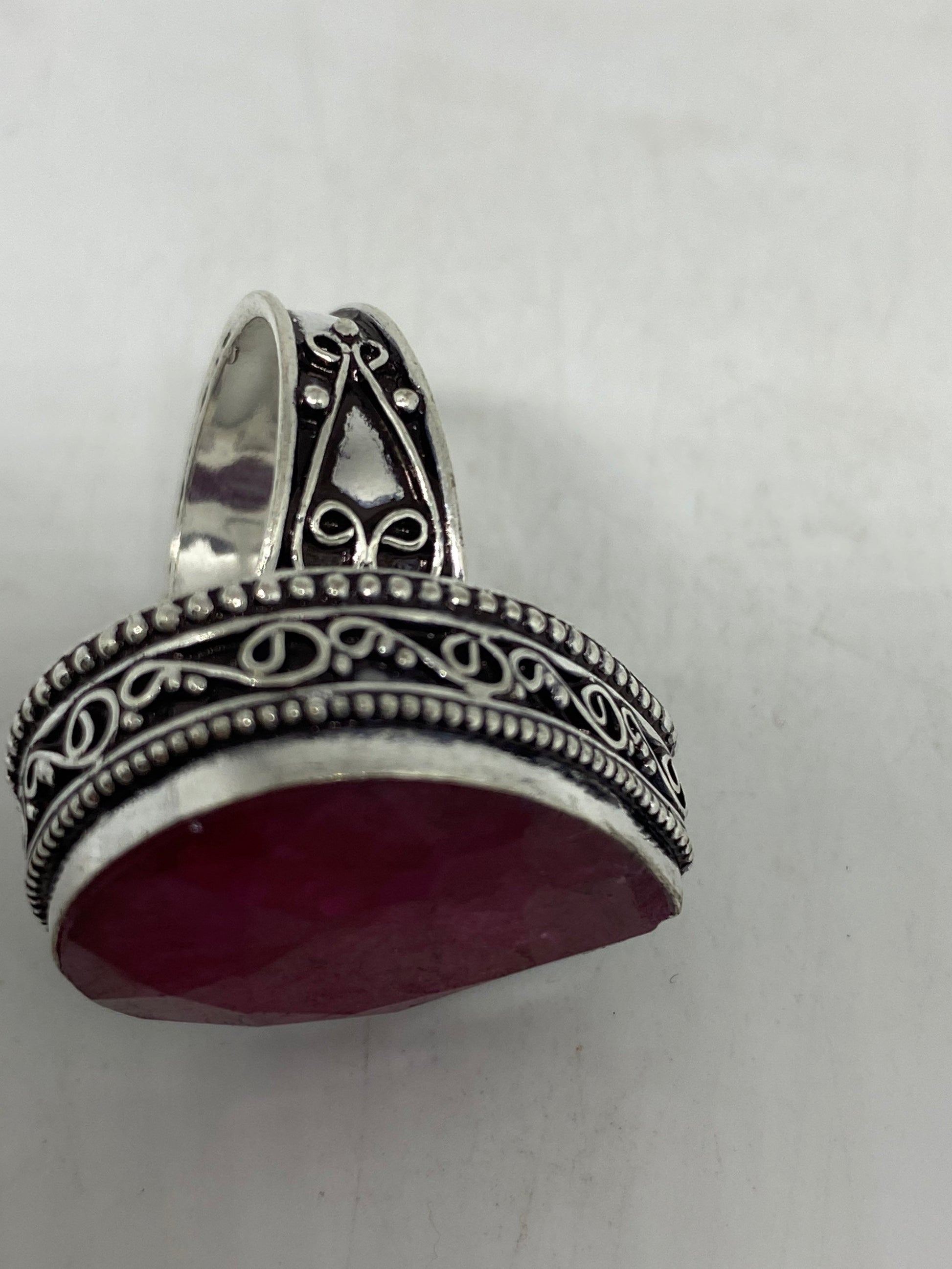 Vintage Handmade Raw Pink Ruby Silver Gothic Ring