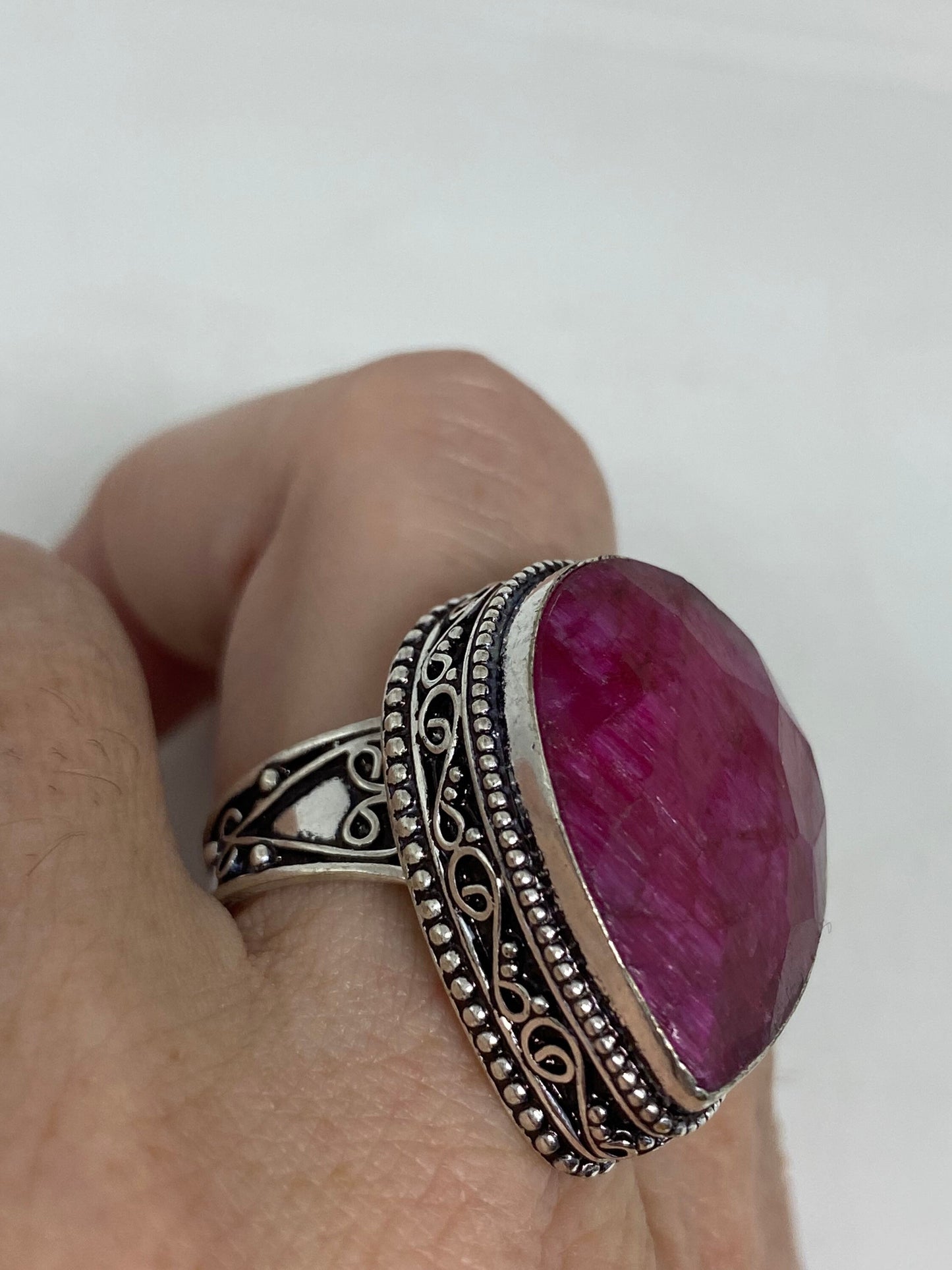 Vintage Handmade Raw Pink Ruby Silver Gothic Ring