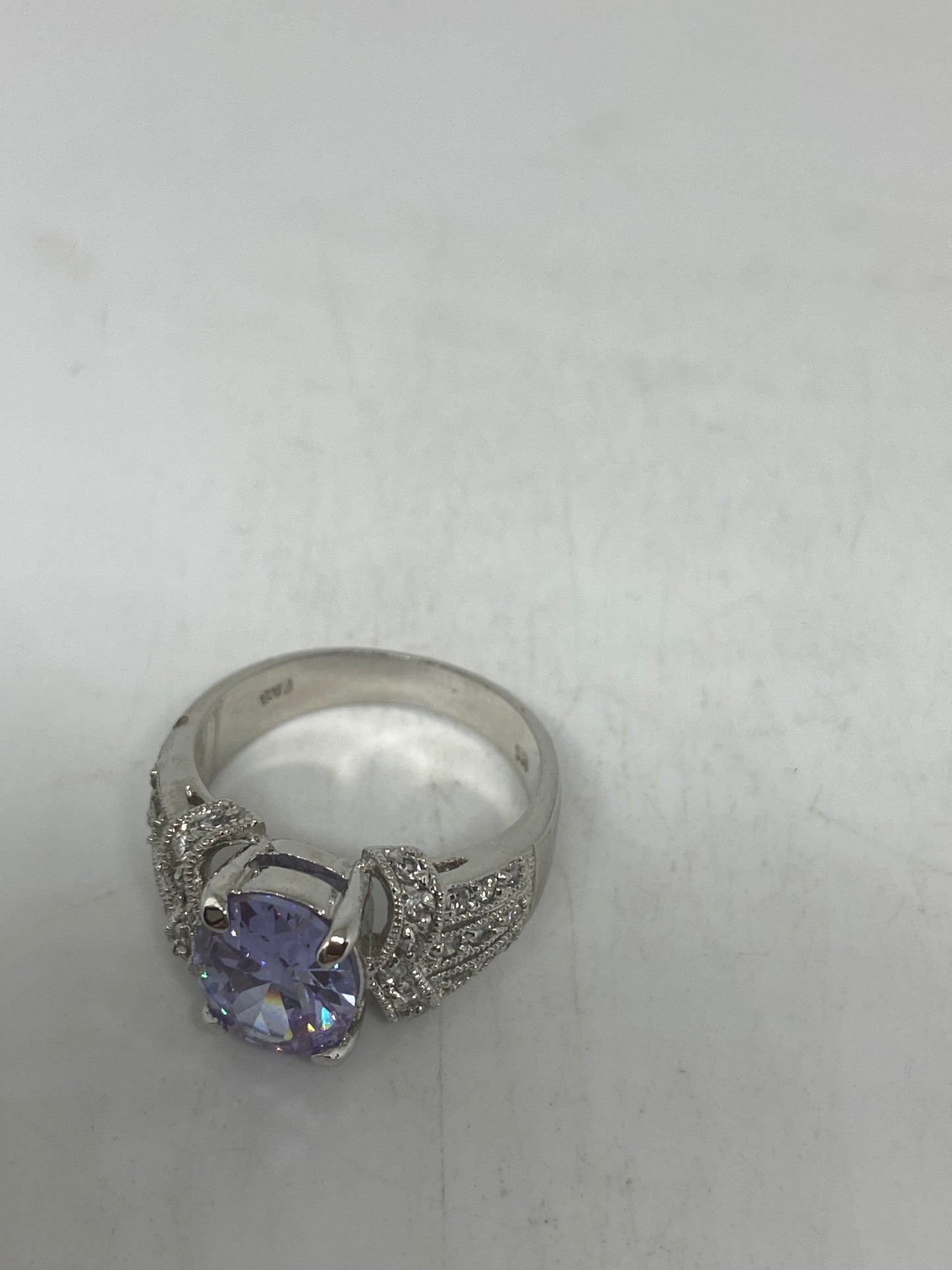 Vintage Handmade Purple Amethyst Cubic Zirconia Filigree Setting 925 Sterling Silver Size 7