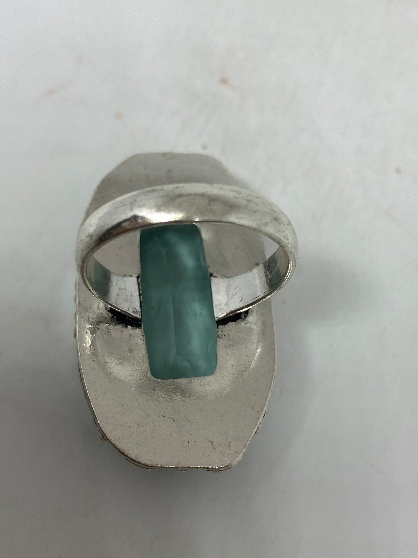 Vintage Aqua Vintage Art Glass Ring About 1 Inch Knuckle Ring Size 7.25