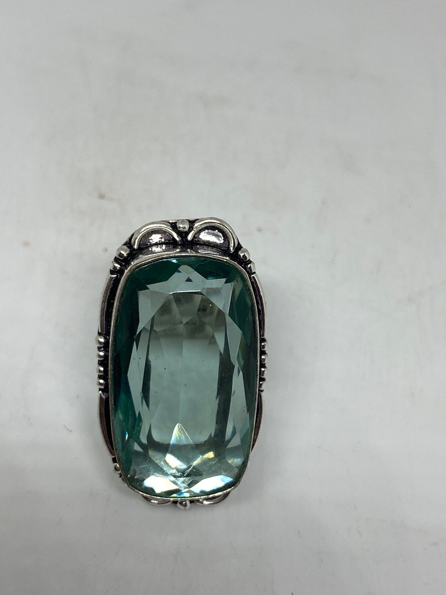 Vintage Aqua Vintage Art Glass Ring About 1 Inch Knuckle Ring Size 7.25