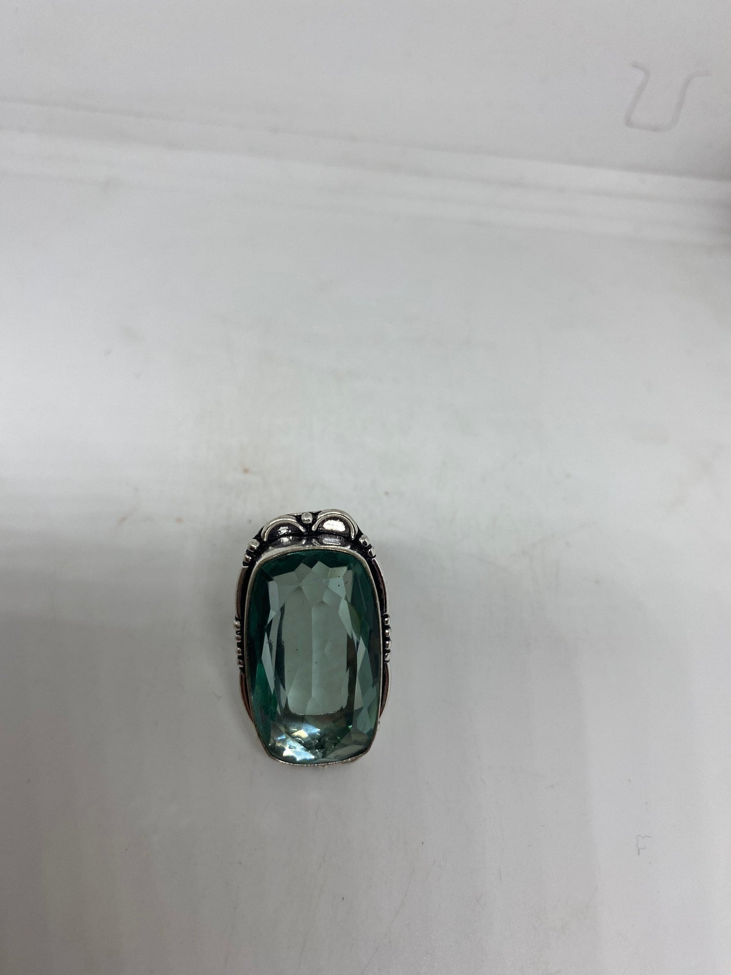 Vintage Aqua Vintage Art Glass Ring About 1 Inch Knuckle Ring Size 7.25