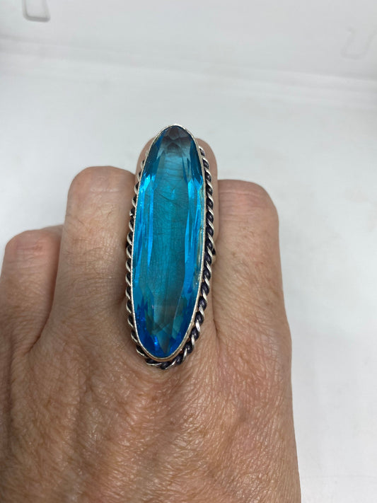 Vintage Aqua Vintage Art Glass Ring About 1 Inch Knuckle Ring Size 5