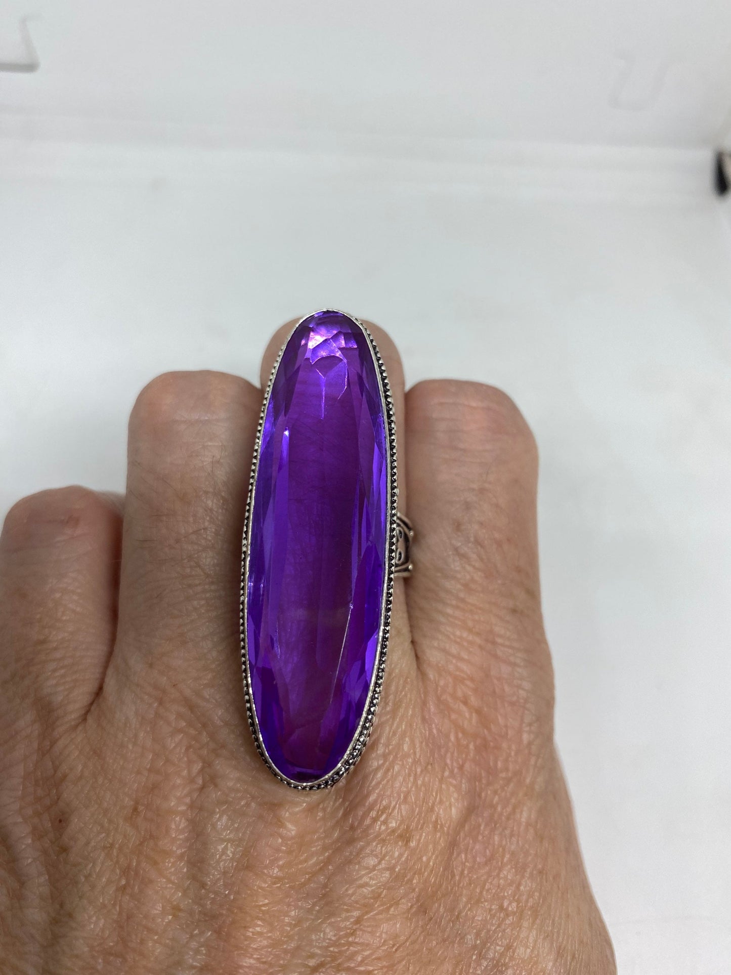 Vintage Purple Vintage Art Glass Ring About 2 Inch Long Knuckle Ring