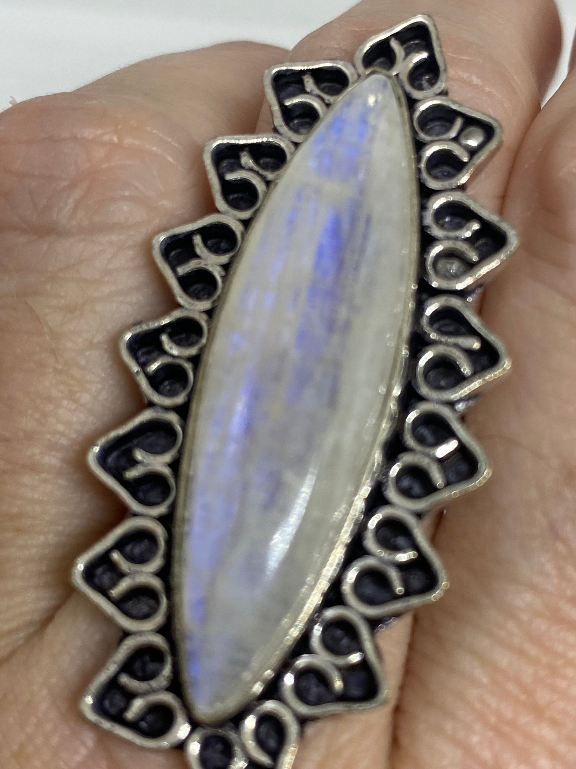 Vintage Genuine Blue White Rainbow Moonstone Ring