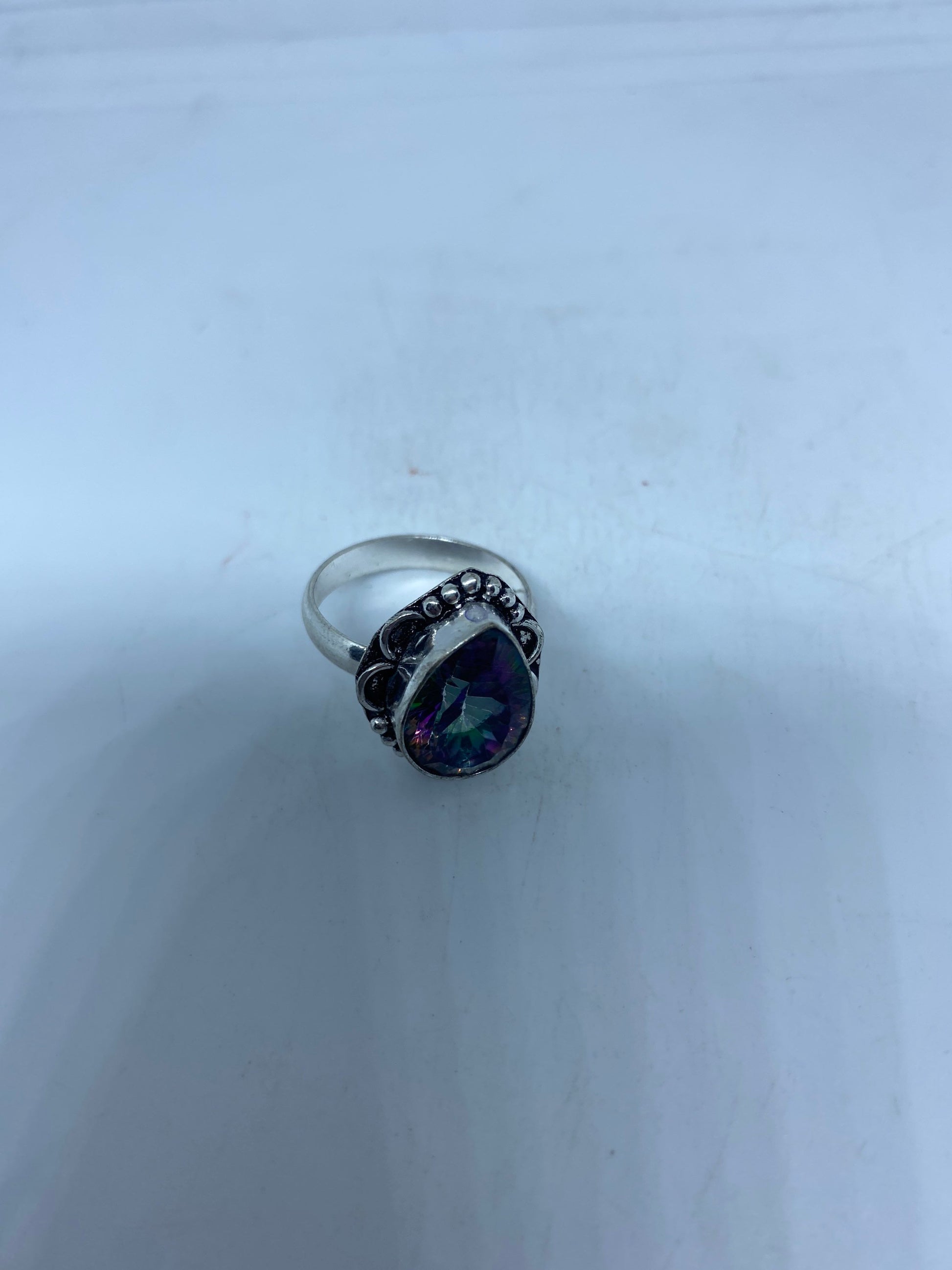 Vintage Genuine Mystic Blue Topaz Blue Stone Silver Ring