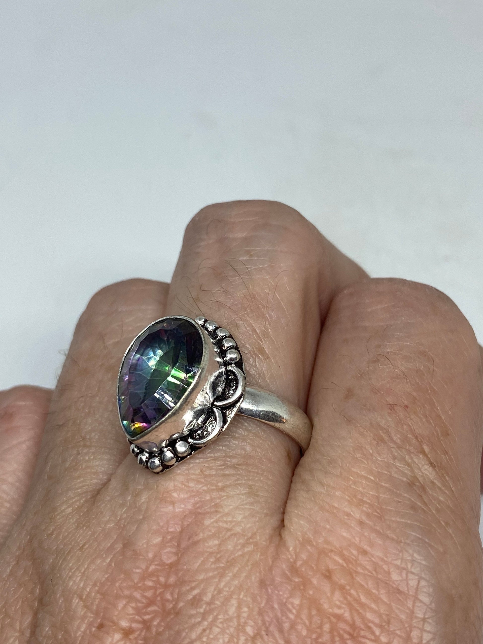 Vintage Genuine Mystic Blue Topaz Blue Stone Silver Ring