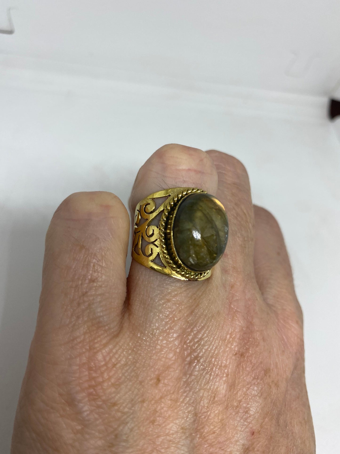 Vintage Rainbow Labradorite Bronze Ring