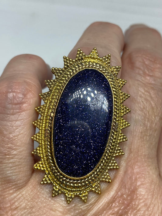 Vintage Genuine Black Sandstone Golden Bronze Ring Size 4.5