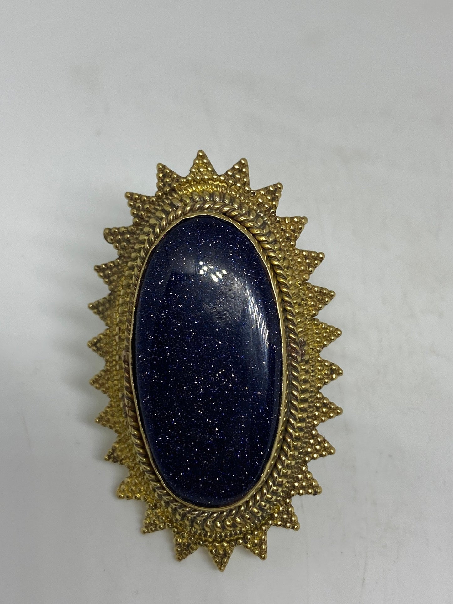 Vintage Genuine Black Sandstone Golden Bronze Ring Size 4.5