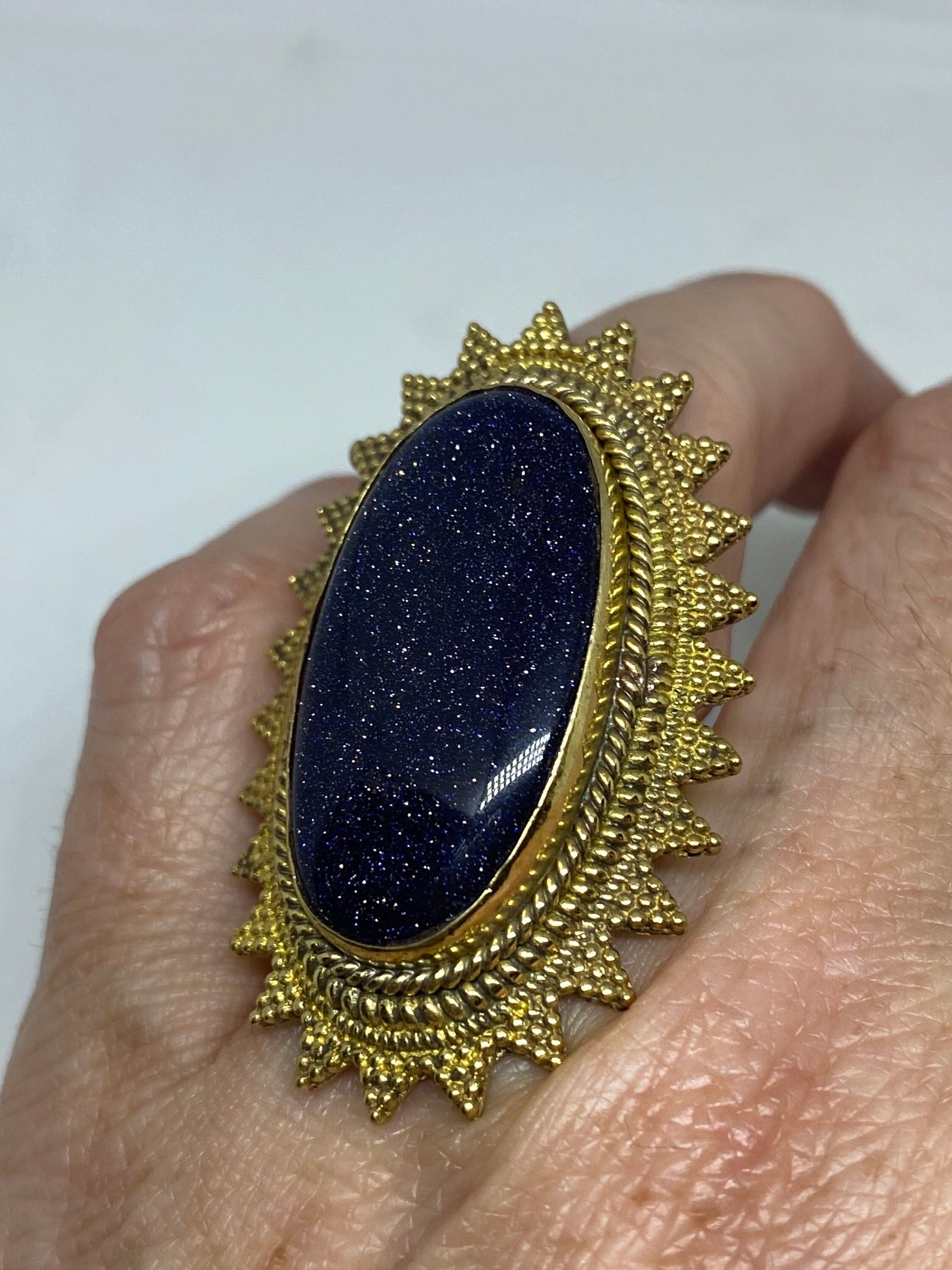 Vintage Genuine Black Sandstone Golden Bronze Ring Size 4.5