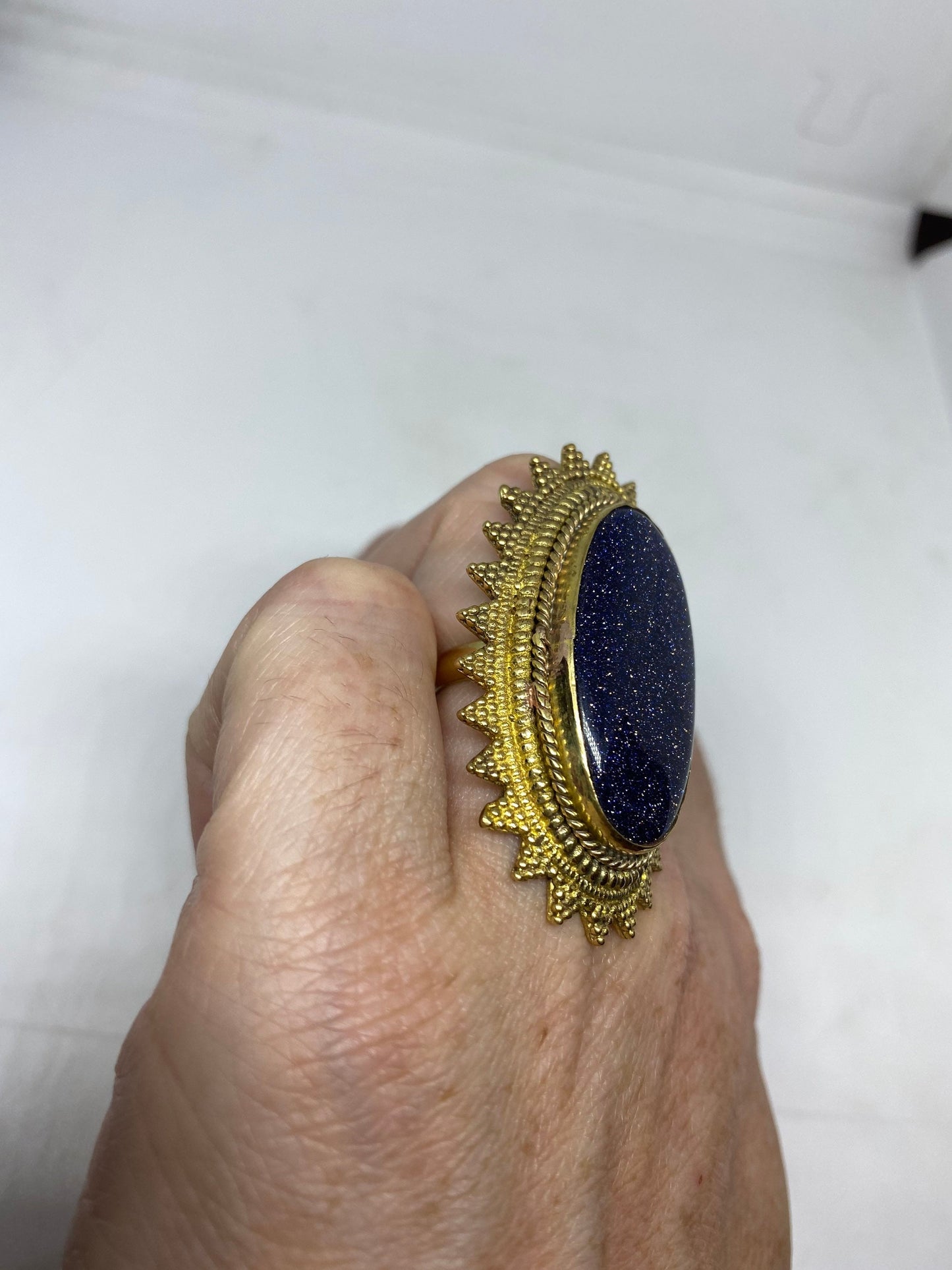 Vintage Genuine Black Sandstone Golden Bronze Ring Size 8.5