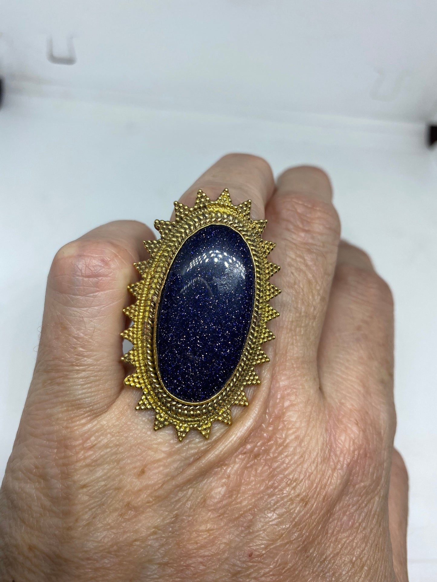 Vintage Genuine Black Sandstone Golden Bronze Ring Size 4.5
