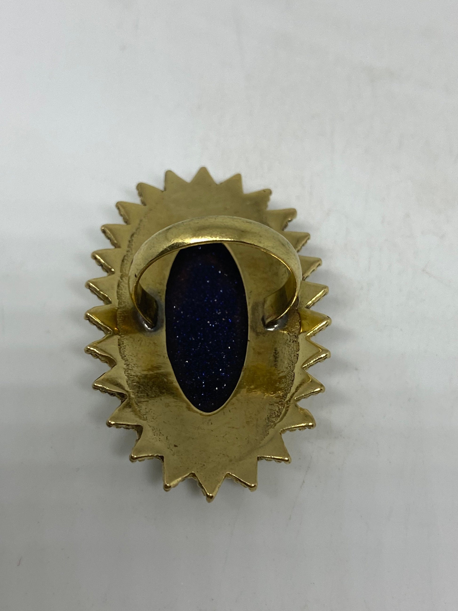 Vintage Genuine Black Sandstone Golden Bronze Ring Size 8.5