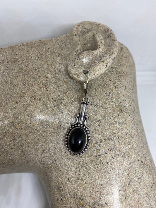 Vintage Black Earring Onyx 925 Sterling Silver Deco Dangle Chandelier