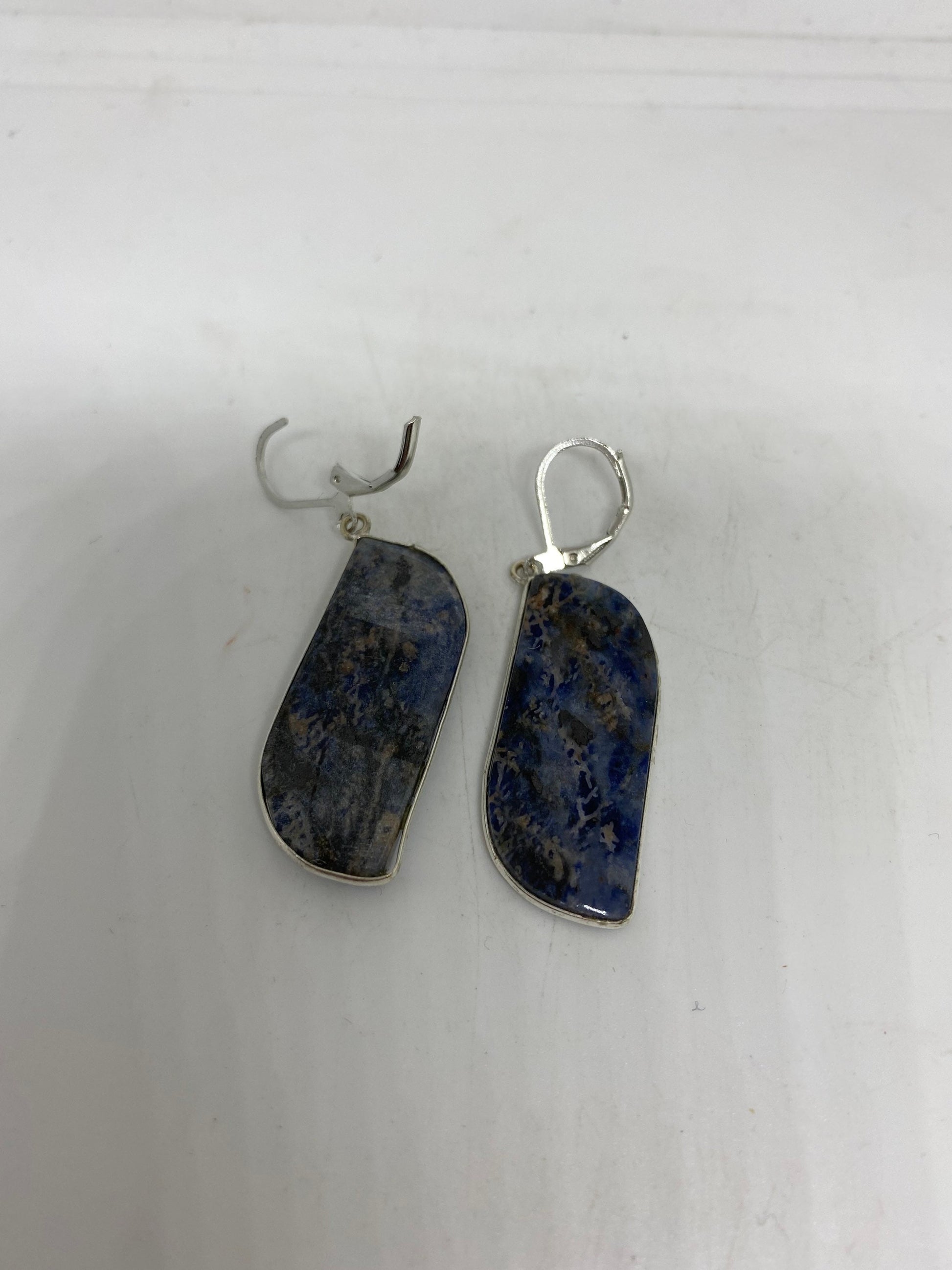 Vintage Blue Sodalite Sterling Silver Lever Back Chandelier Earrings