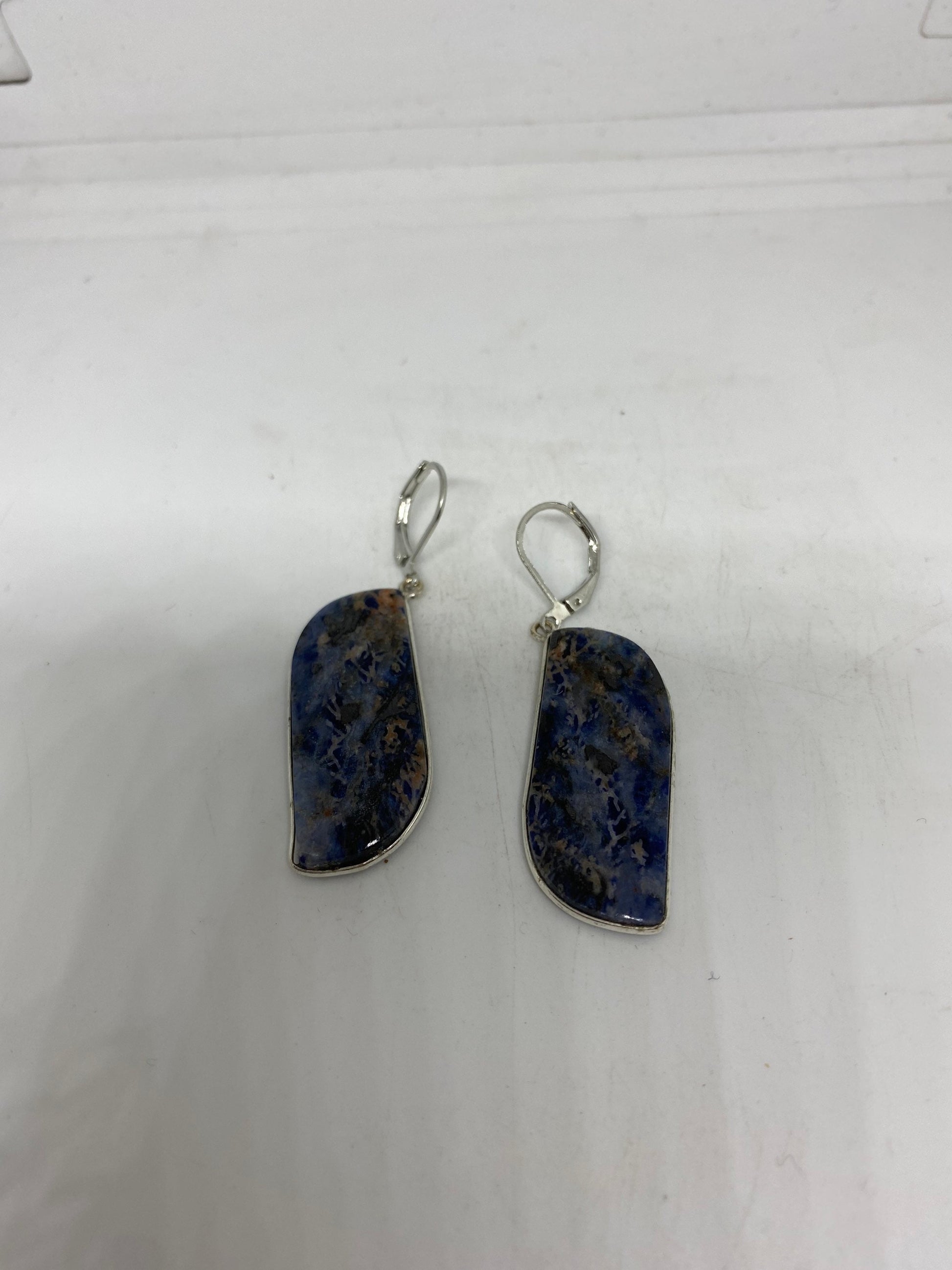 Vintage Blue Sodalite Sterling Silver Lever Back Chandelier Earrings