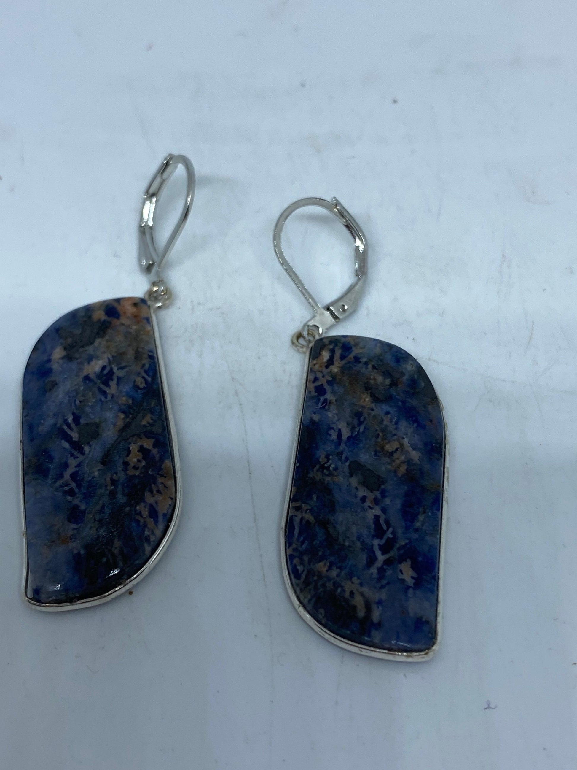 Vintage Blue Sodalite Sterling Silver Lever Back Chandelier Earrings