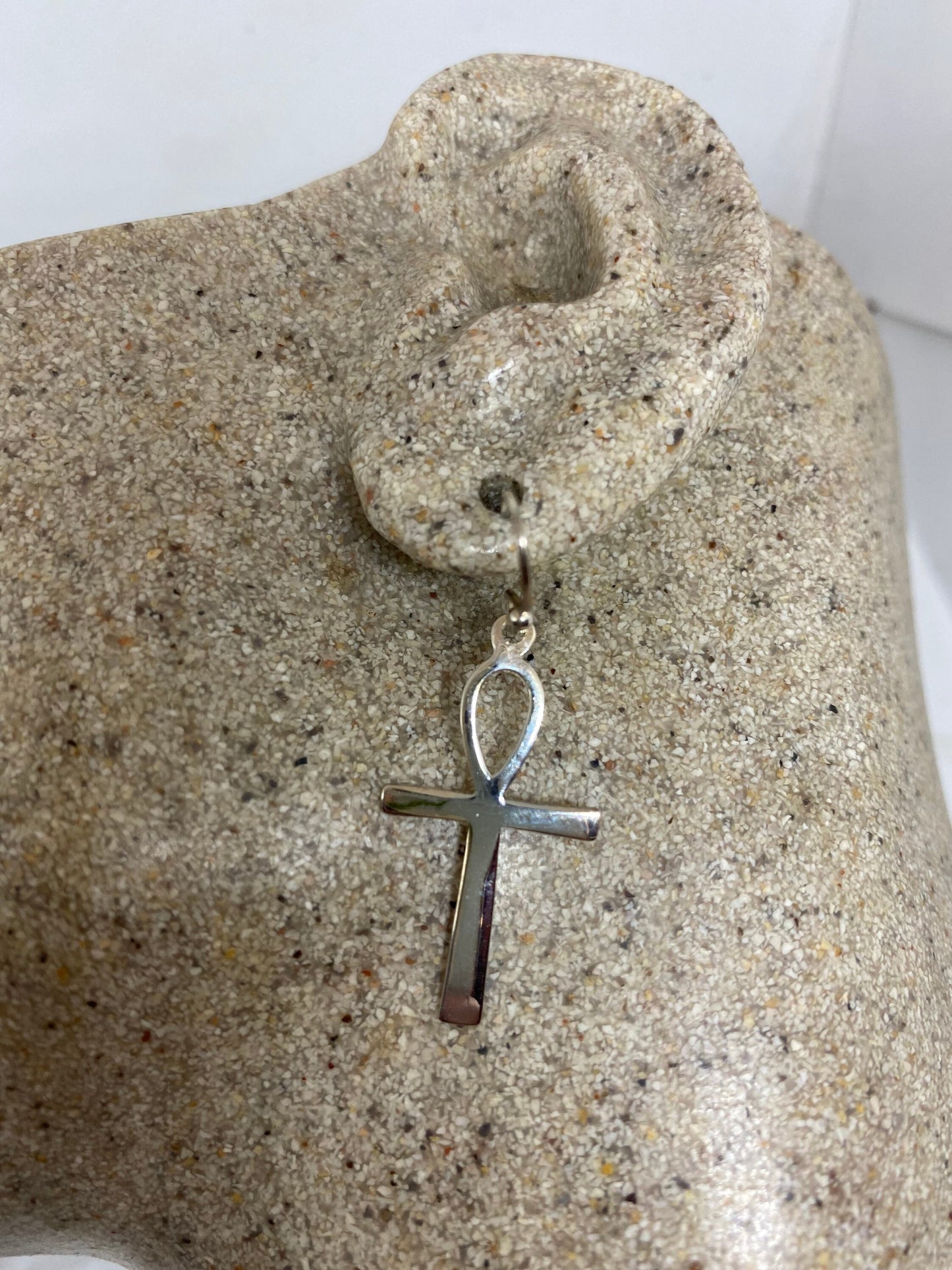 Vintage Handmade 925 Sterling Silve Ankh Deco Earrings