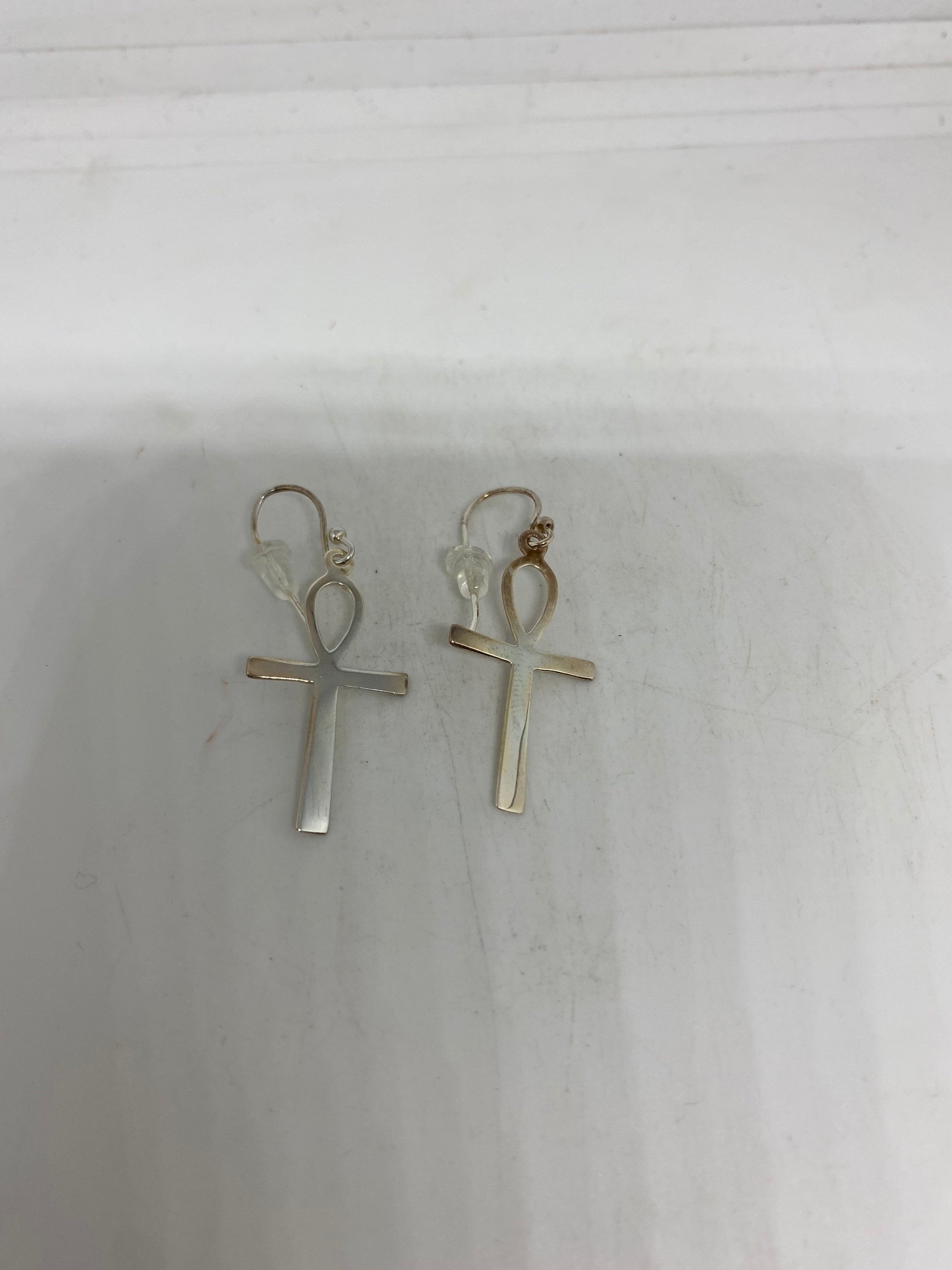 Vintage Handmade 925 Sterling Silve Ankh Deco Earrings