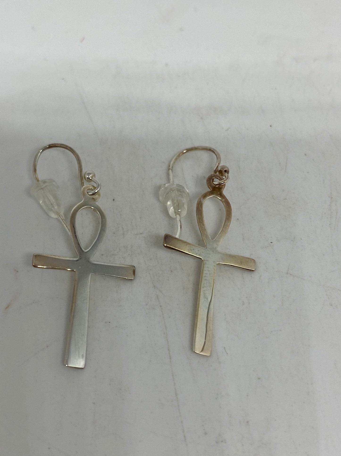 Vintage Handmade 925 Sterling Silve Ankh Deco Earrings