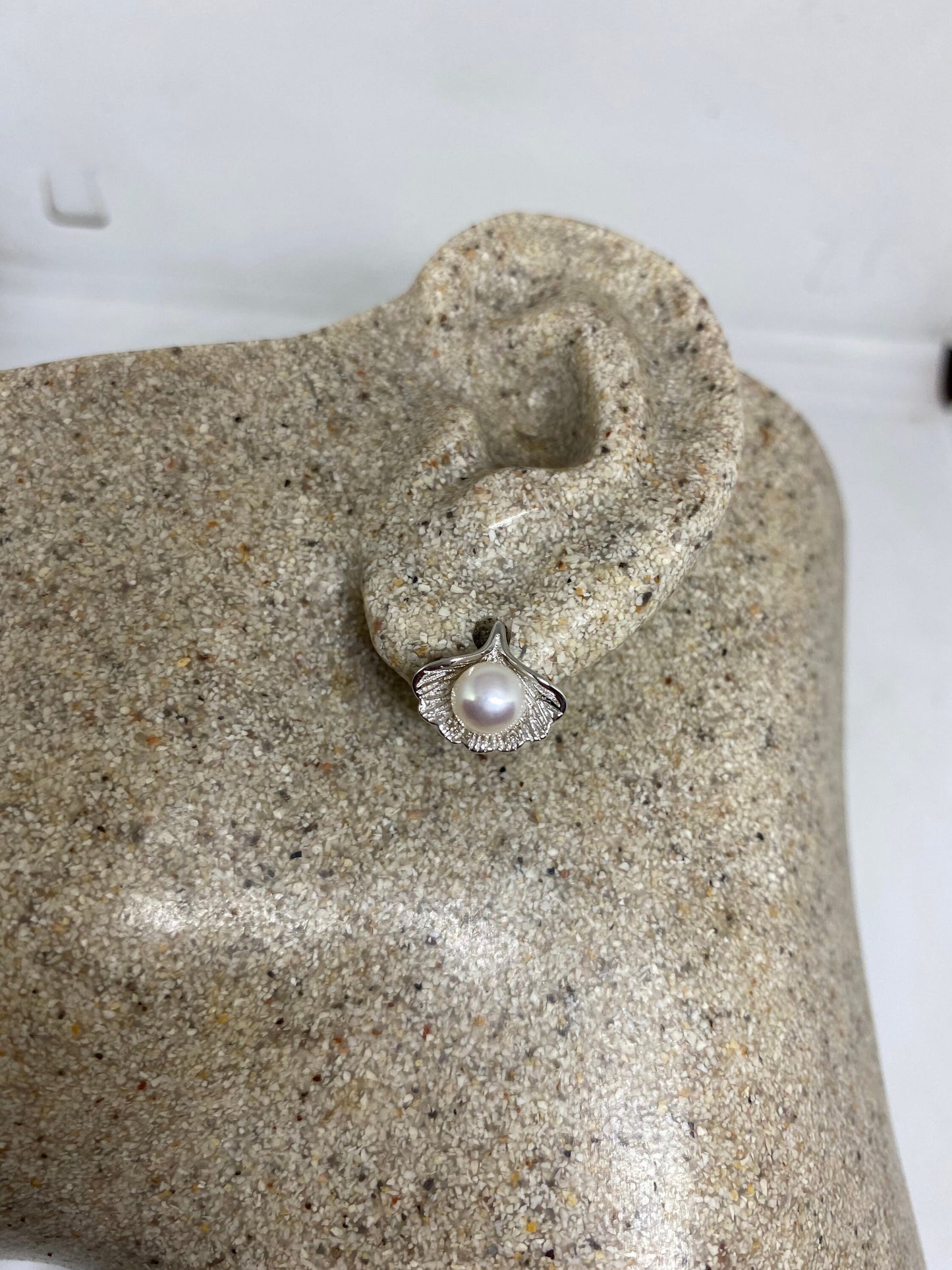Vintage Genuine Pearl 925 Sterling Silver Stud Earrings