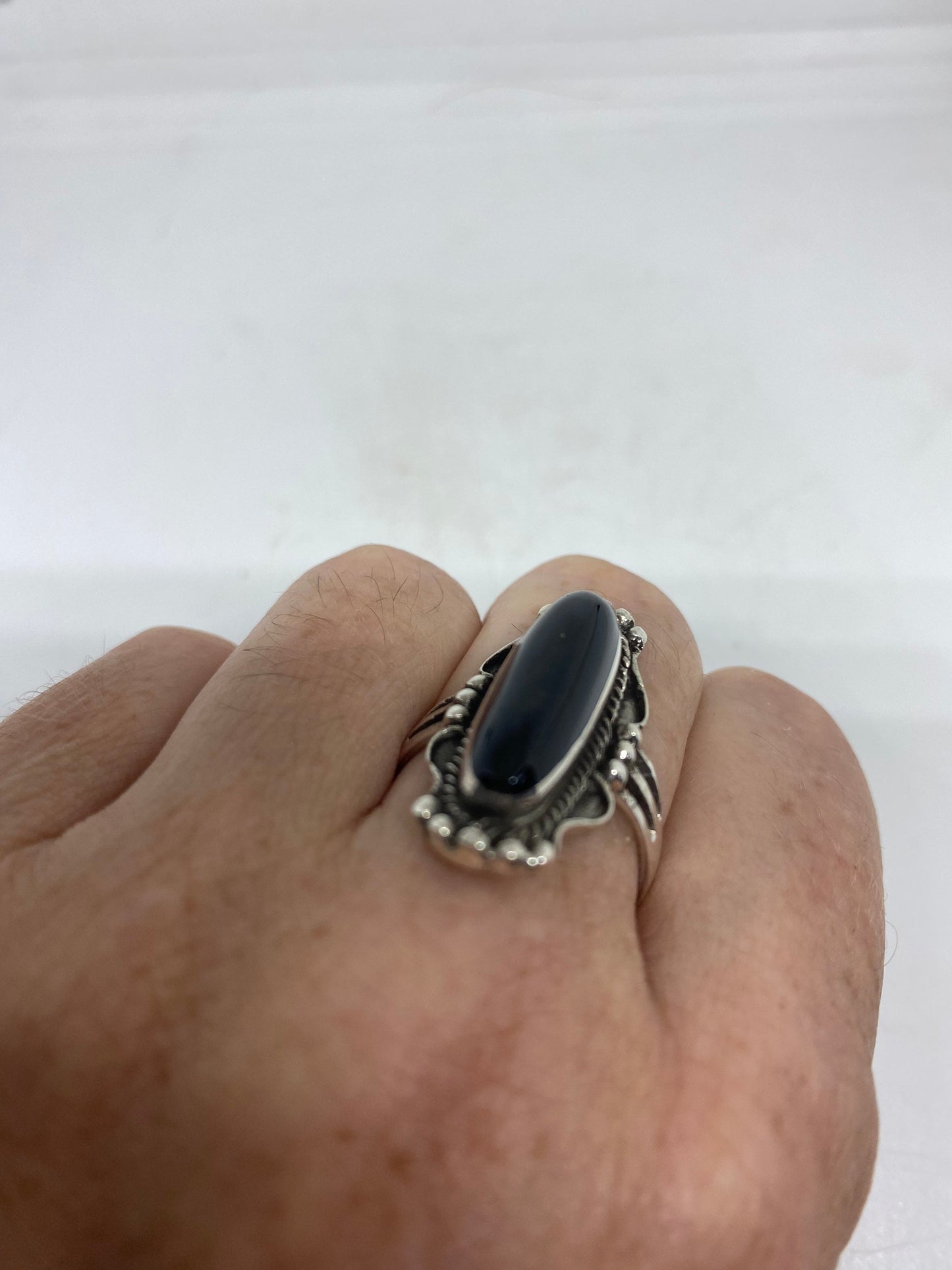 Vintage Celtic Genuine Black Onyx 925 Sterling Silver Ring