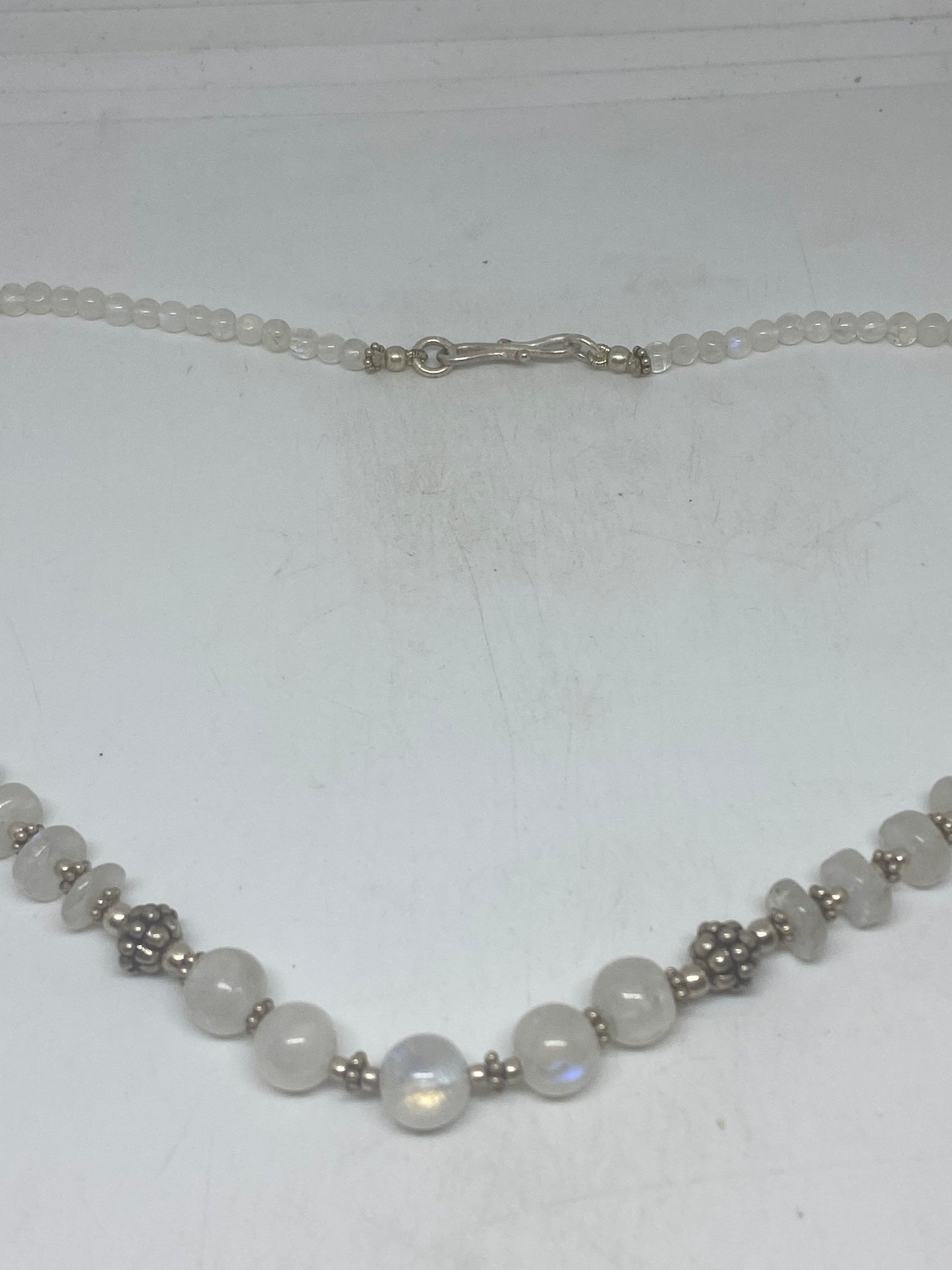 Vintage Moroccan Rainbow Moonstone Crystal Necklace with 925 Sterling Silver