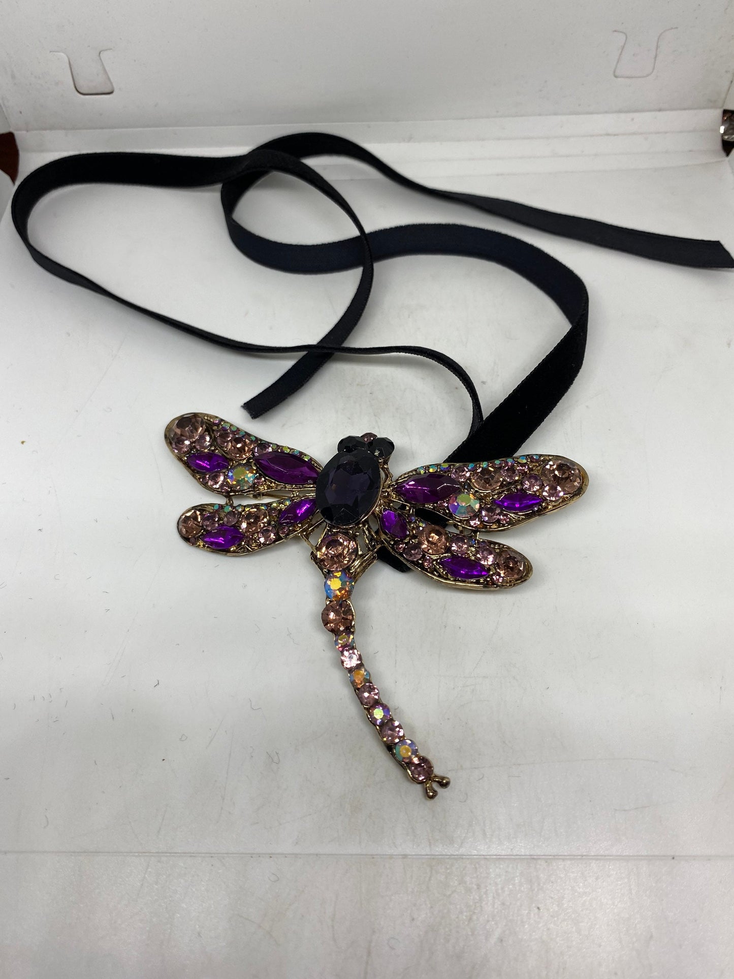 Gothic Styled Austrian Crystal Dragonfly Choker Necklace pin