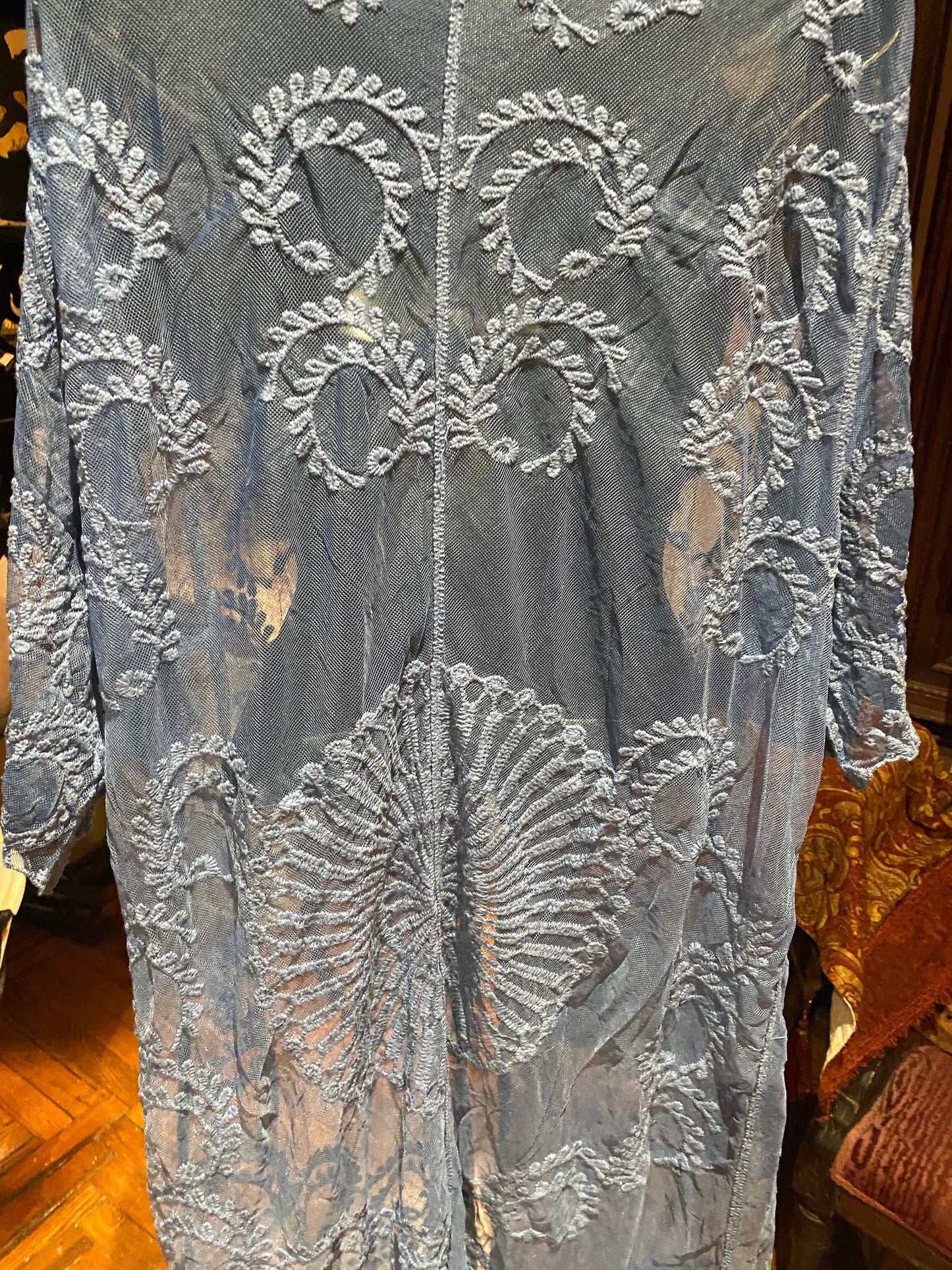 Lace Kimono Jacket Vintage Style Blue Tie Dye Embroidered wrap