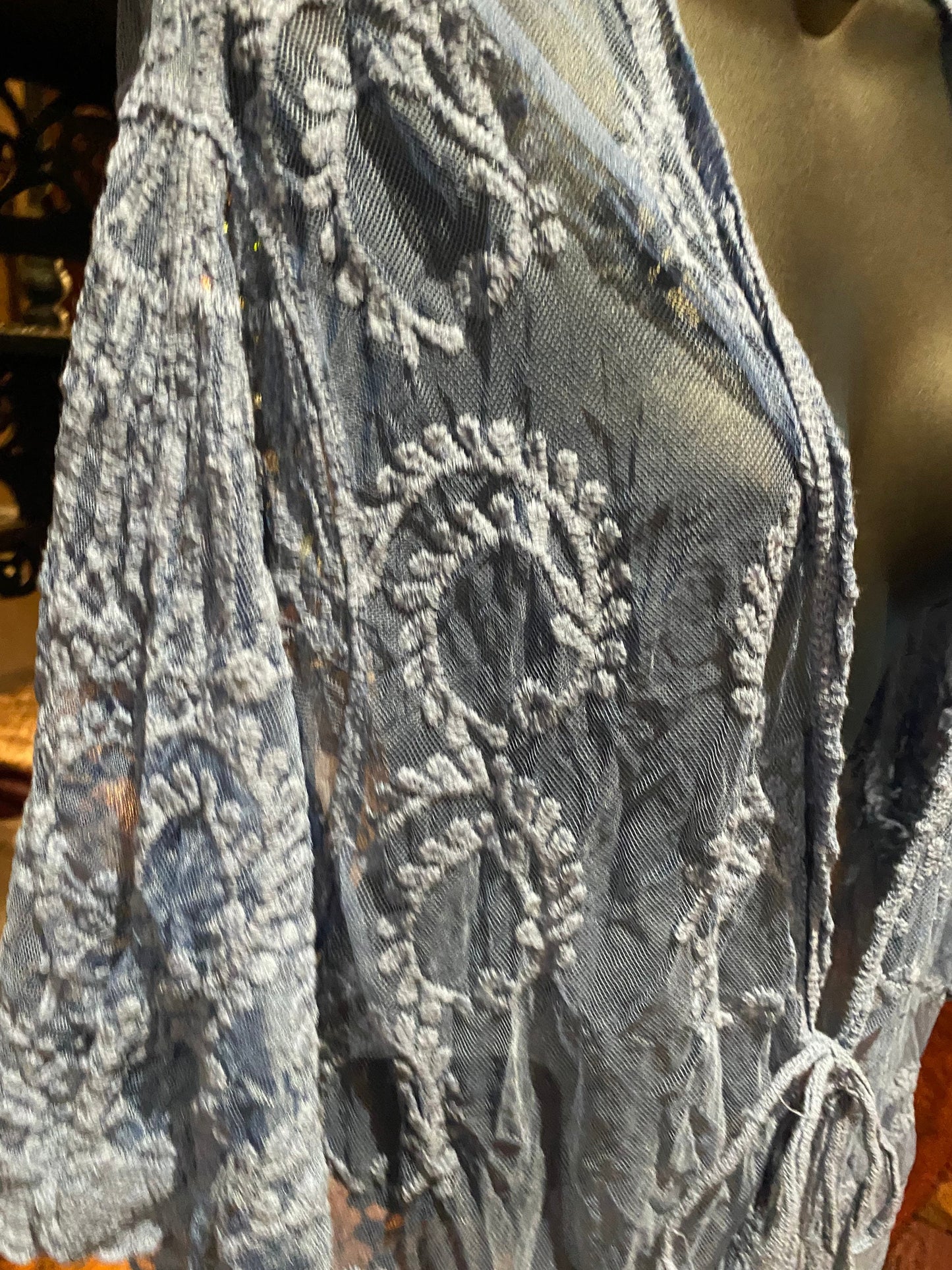 Lace Kimono Jacket Vintage Style Blue Tie Dye Embroidered wrap