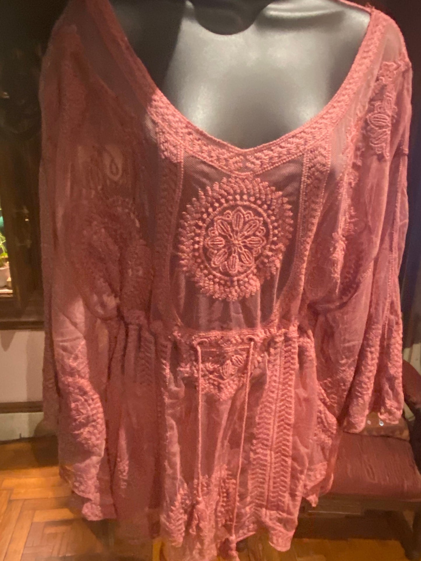 Vintage Style Pink Lace Embroidered kimono jacket