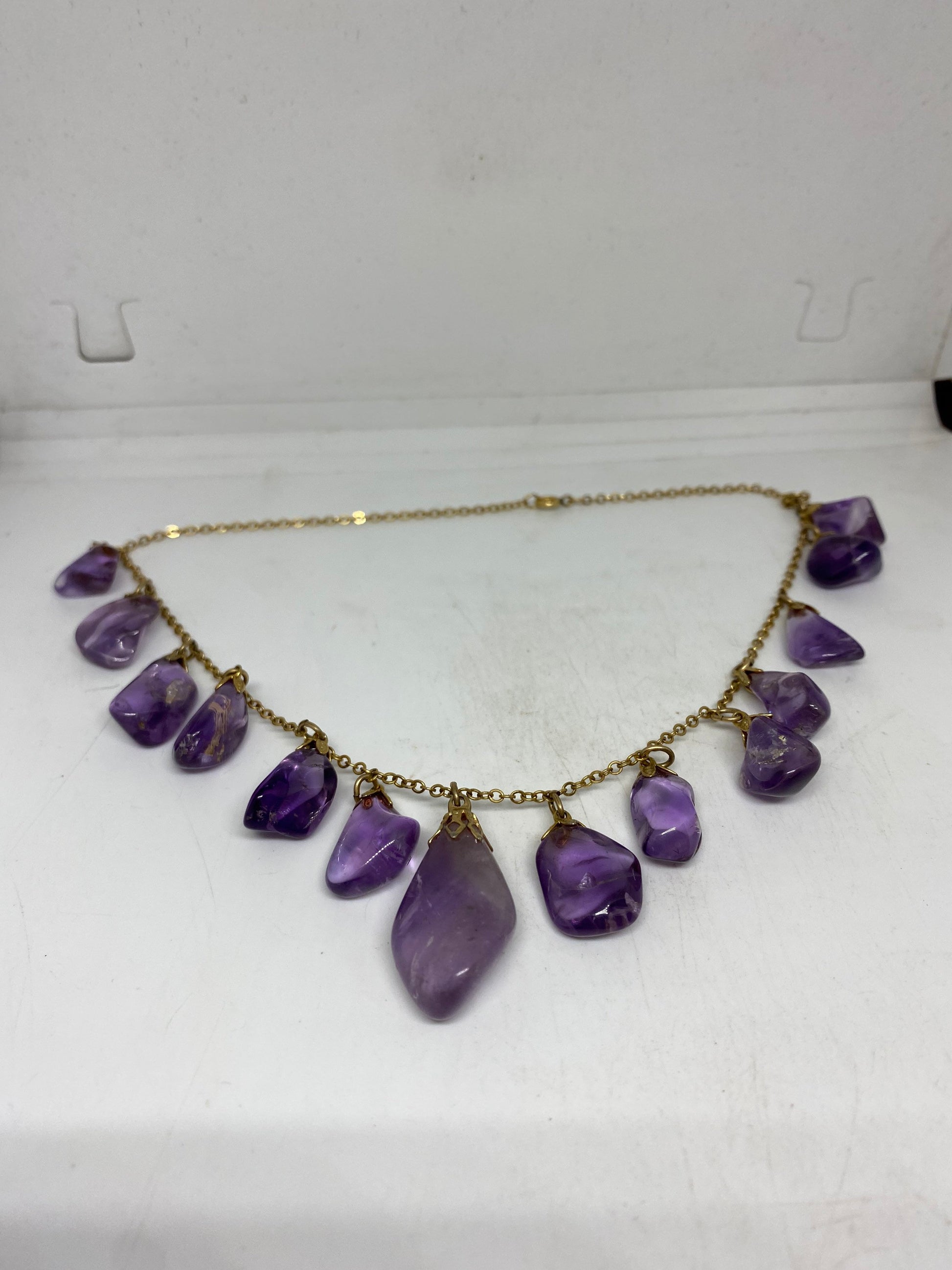 Vintage Purple Amethyst Crystal Charm Necklace Gold filled