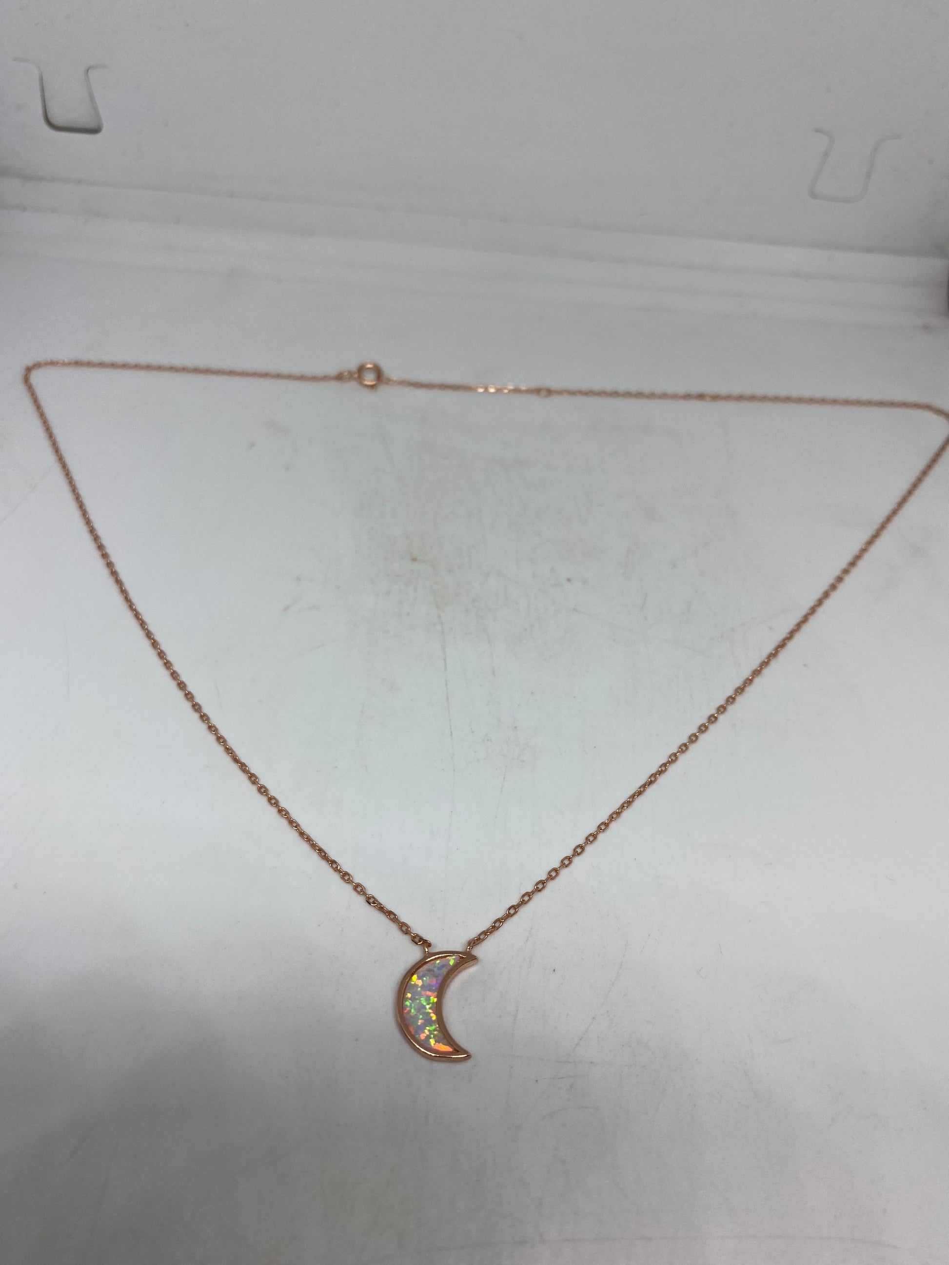 Vintage White Opal Choker Rose Gold 925 Sterling Silver Pendant Necklace