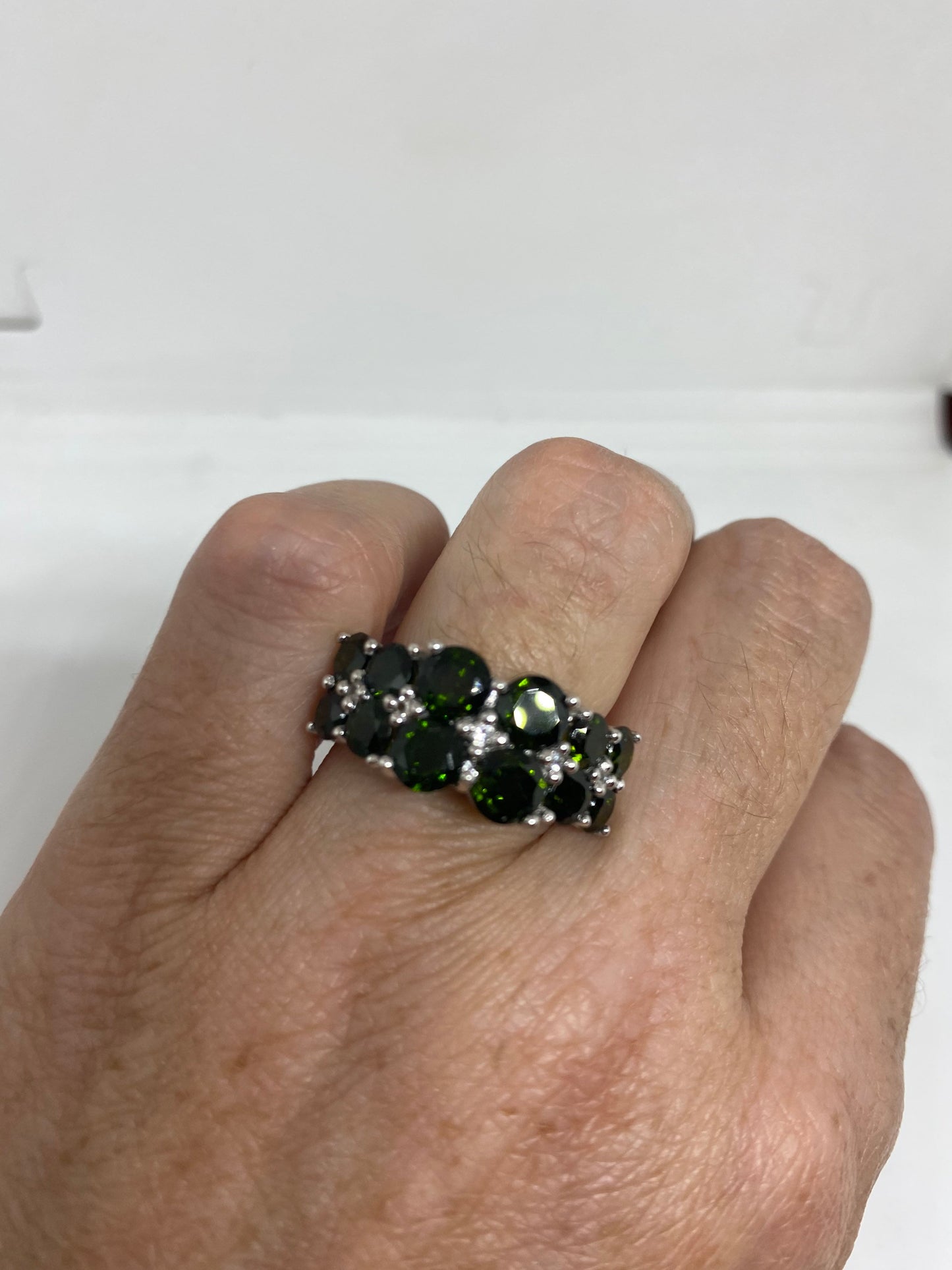 Vintage Handmade Genuine Green Chrome Diopside Setting 925 Sterling Silver Ring