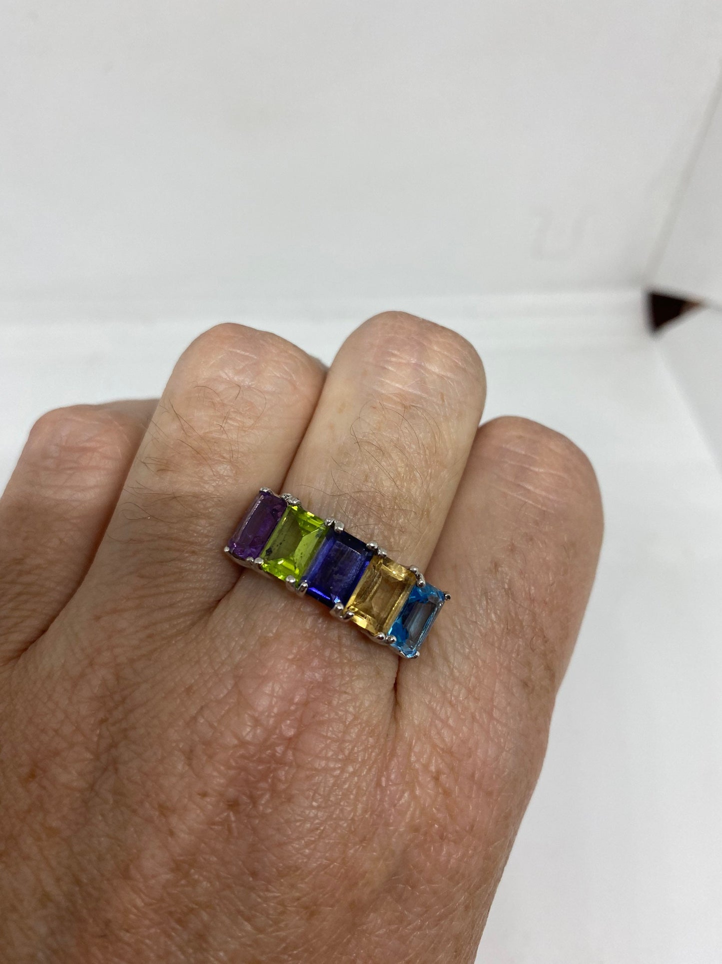 Vintage Mixed Genuine Gemstones 925 Sterling Silver Ring