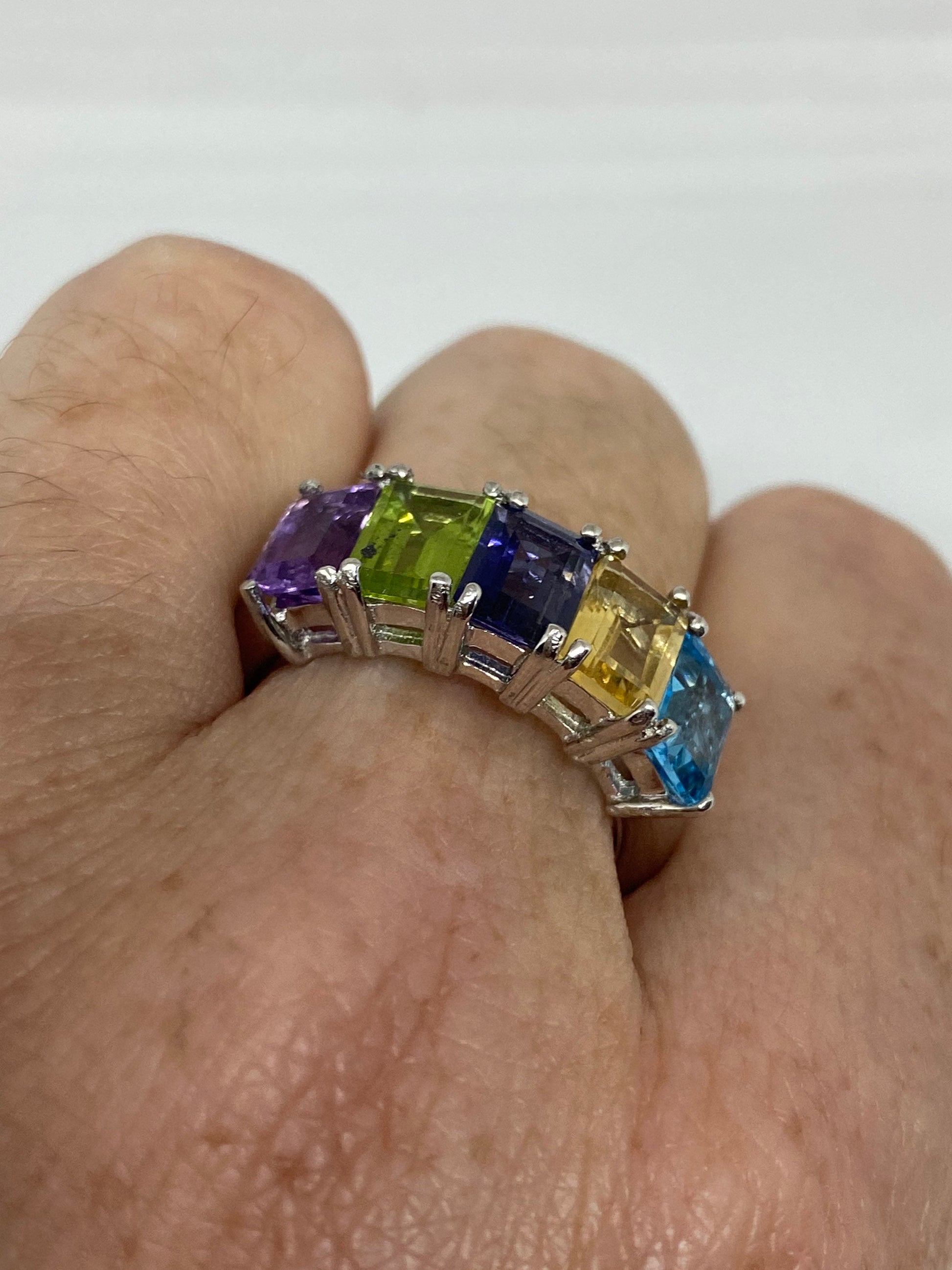 Vintage Mixed Genuine Gemstones 925 Sterling Silver Ring