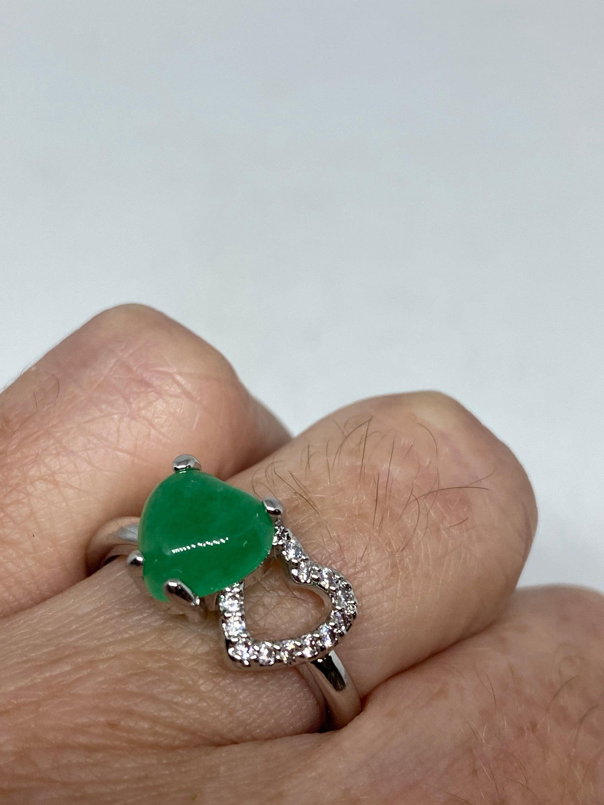 Vintage Lucky Green Nephrite Jade Heart Ring