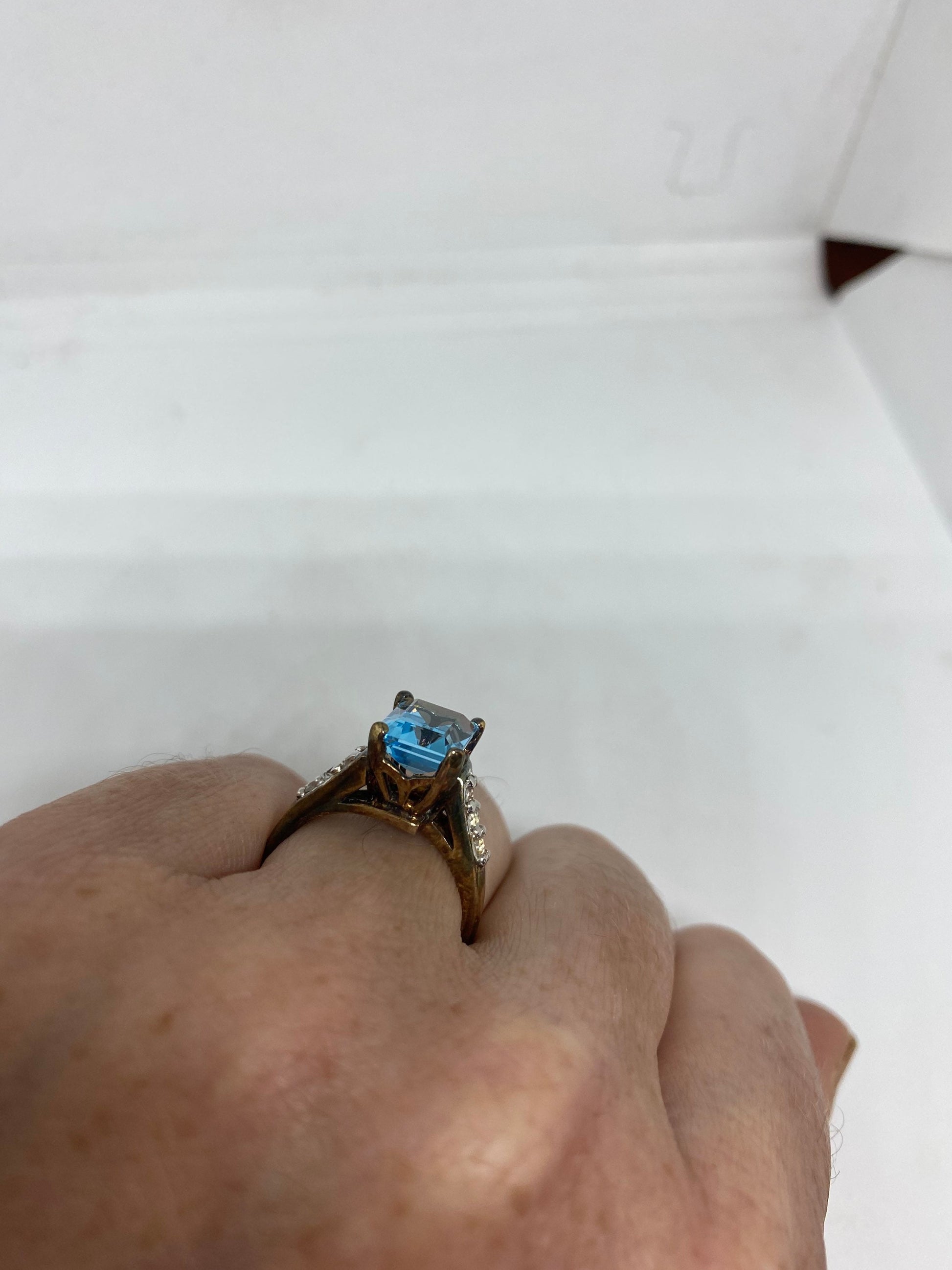 Vintage Blue Topaz Ring 925 Sterling Silver Cocktail