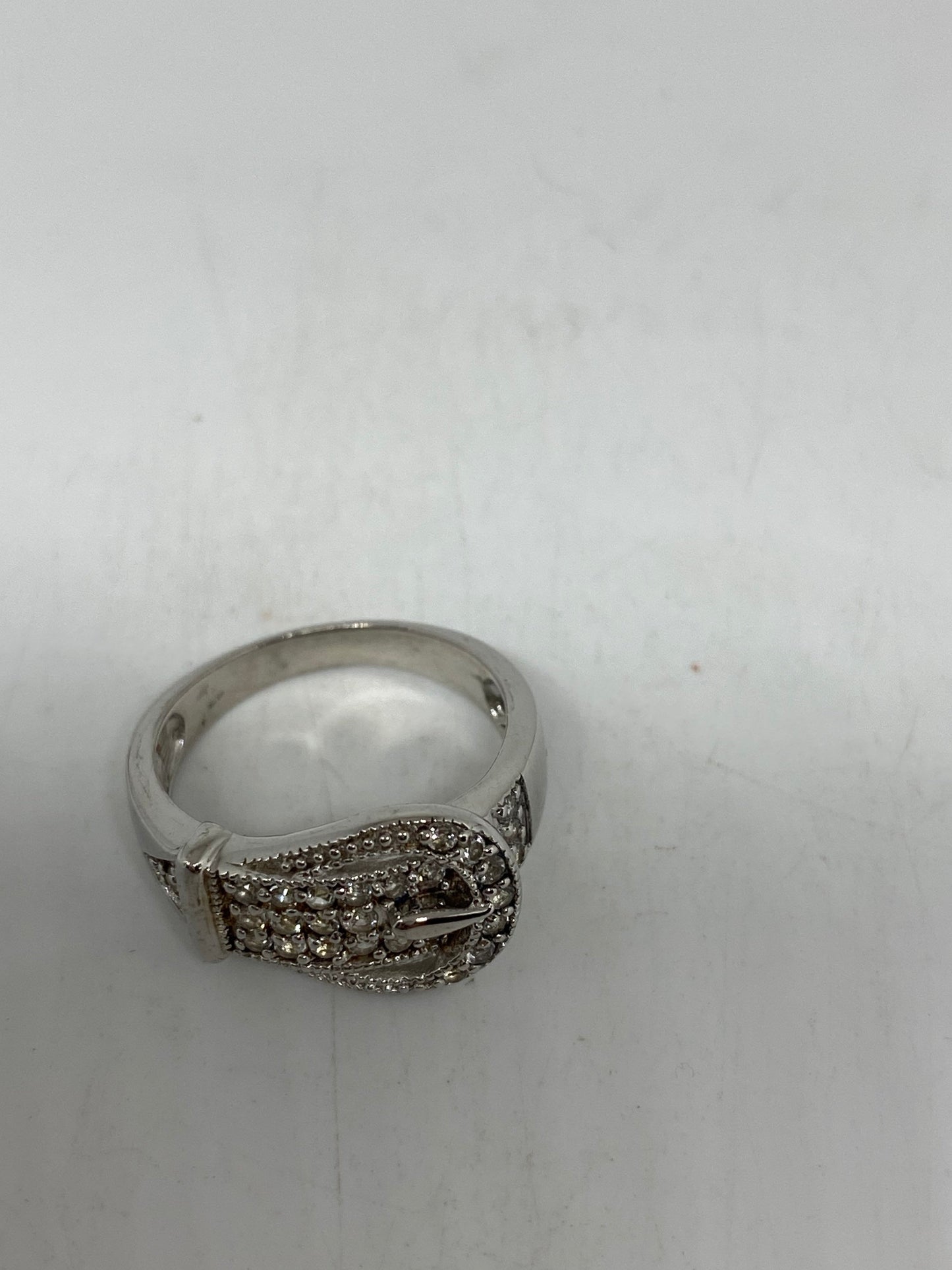 Vintage Clear White Sapphire 925 Sterling Silver Cocktail Ring