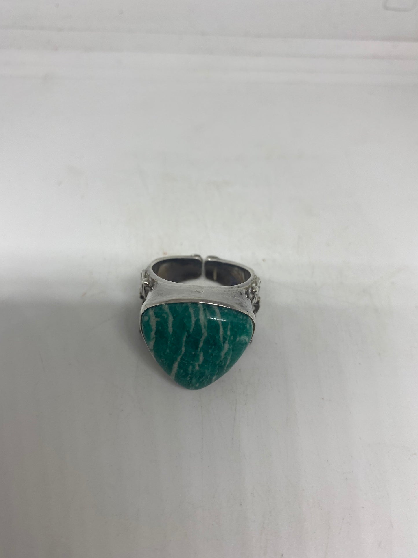 Vintage Green Ammonite Ring 925 Sterling Silver Size 10