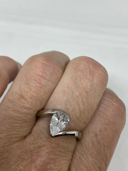 Vintage Engagement Ring Clear CZ 925 Sterling Silver Cocktail