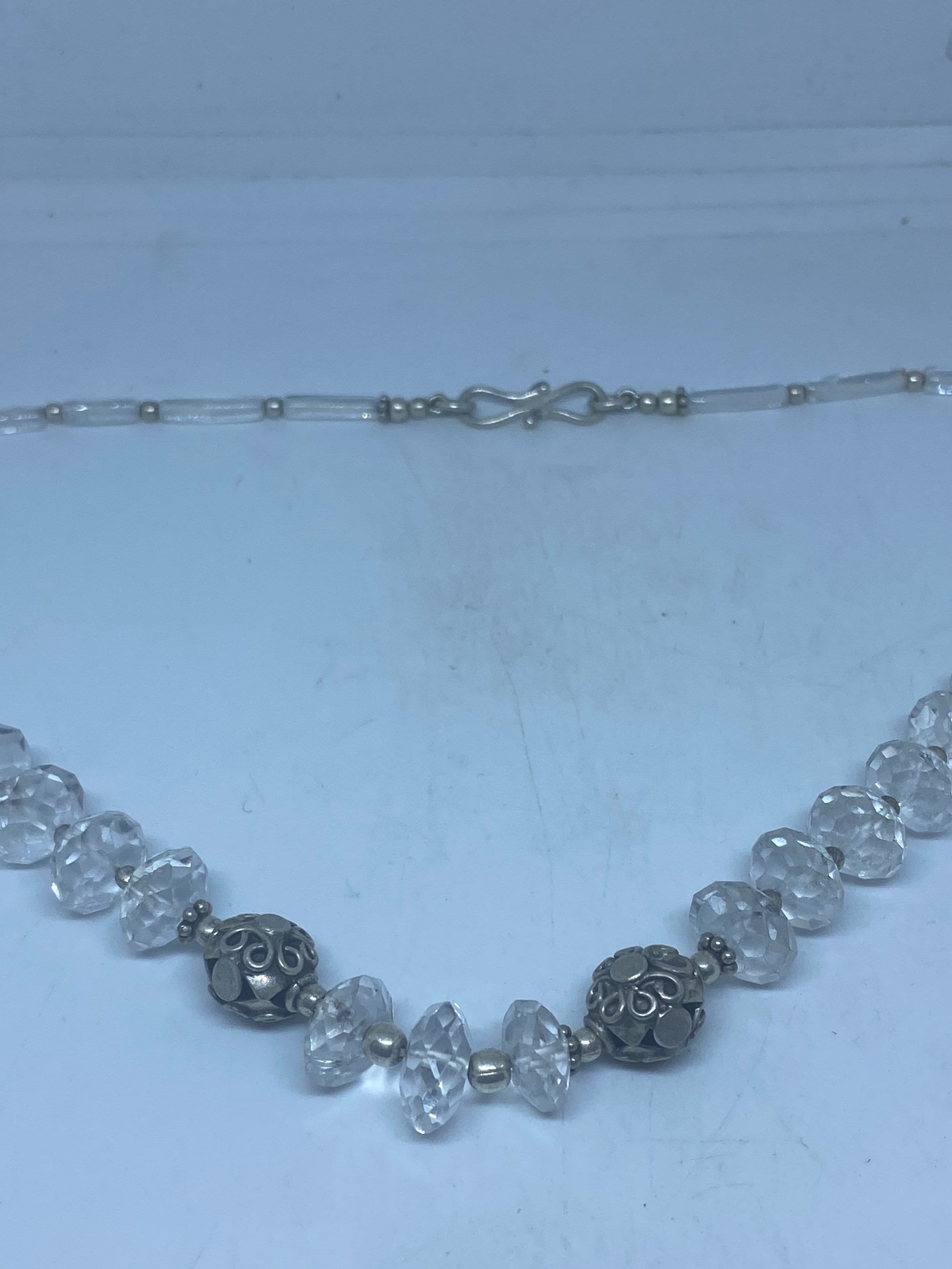 Vintage Moroccan Clear Quartz Crystal Necklace with 925 Sterling Silver