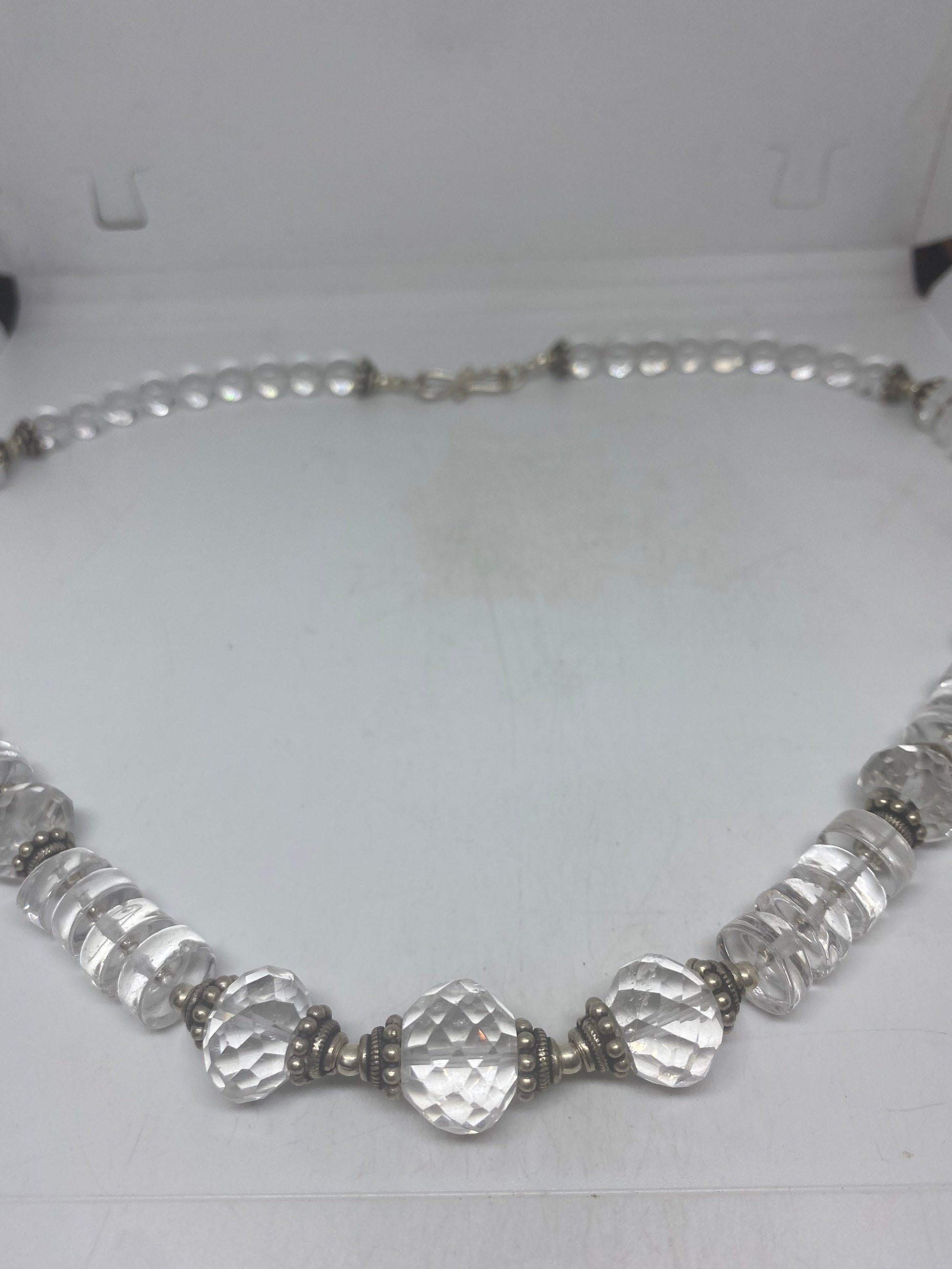 Vintage Moroccan Clear Quartz Crystal Necklace with 925 Sterling Silver