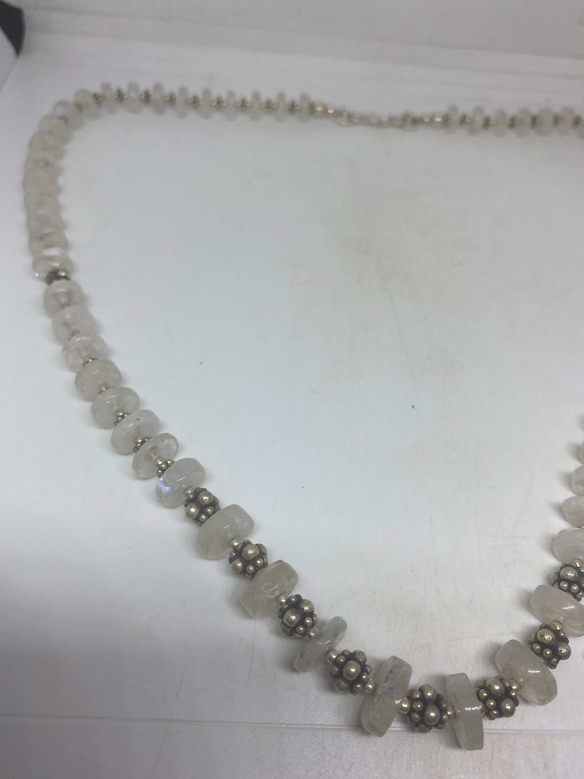 Vintage Moroccan Rainbow Moonstone Crystal Necklace with 925 Sterling Silver