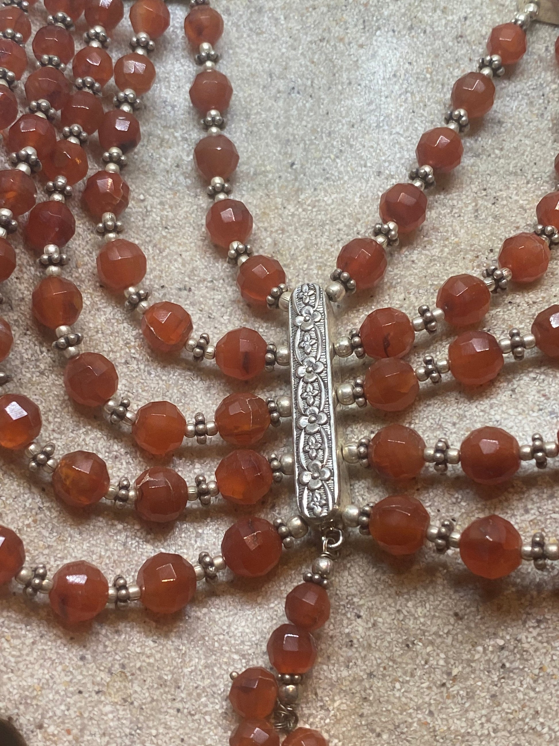 Vintage Moroccan Red Carnelian Crystal Necklace with 925 Sterling Silver