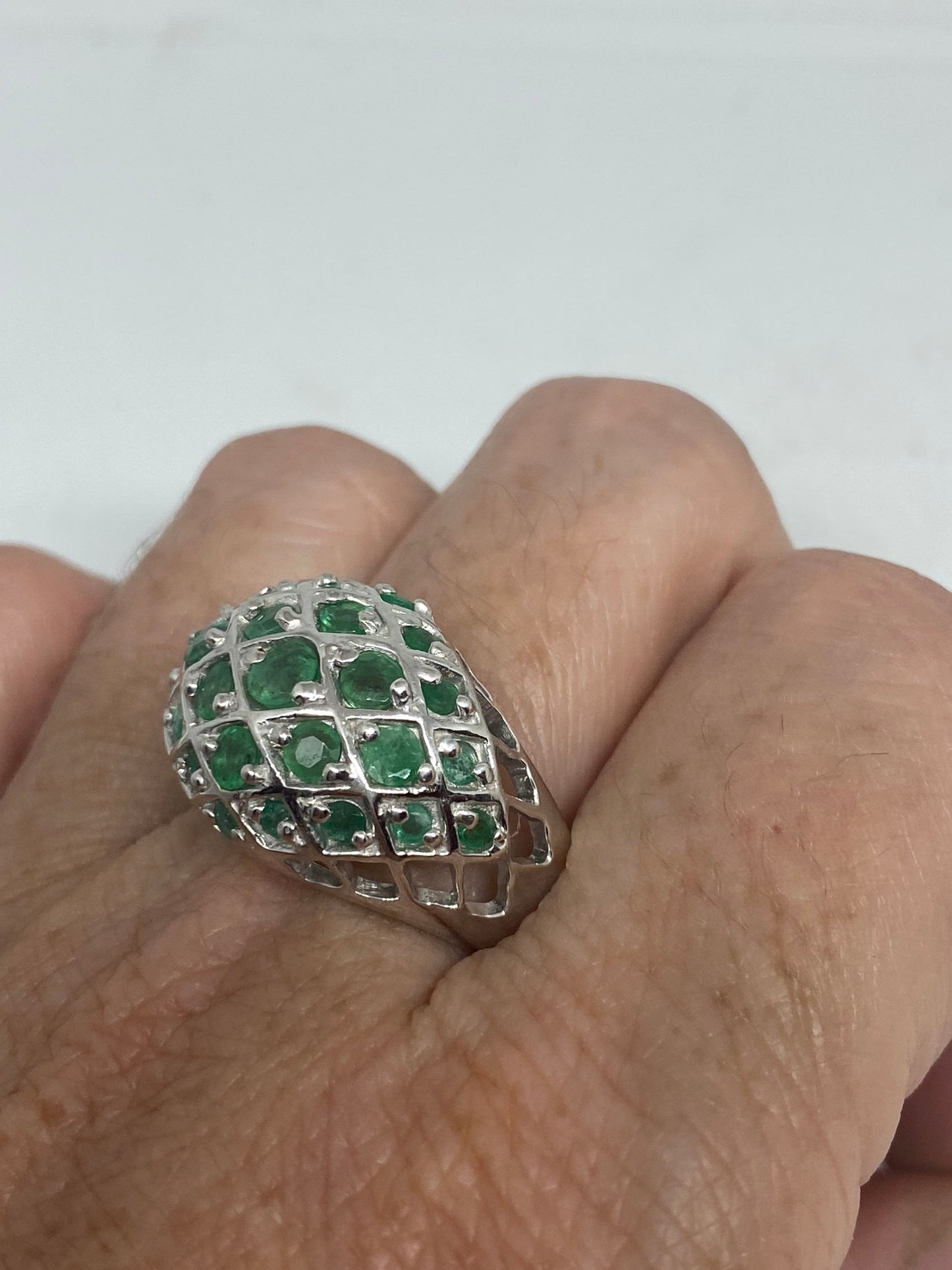 Vintage Green Emerald 925 Sterling Silver Ring Size 10.5