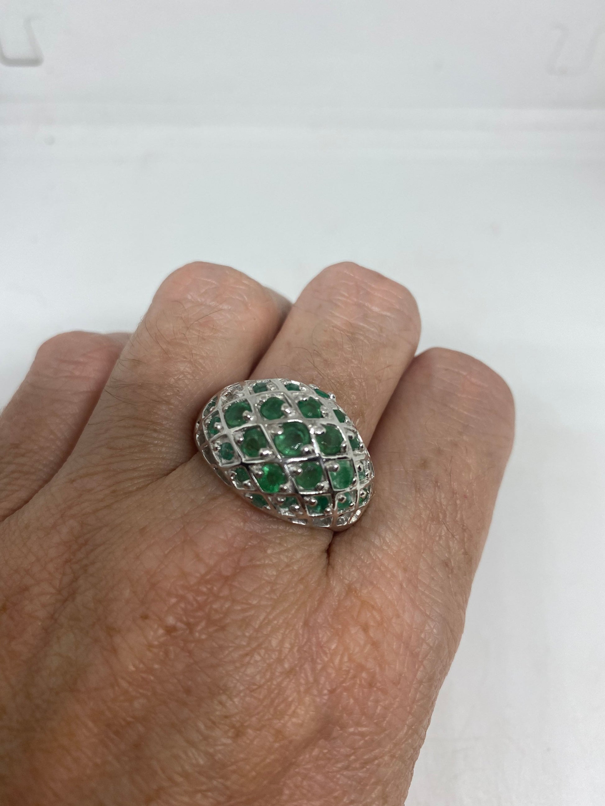 Vintage Green Emerald 925 Sterling Silver Ring Size 10.5