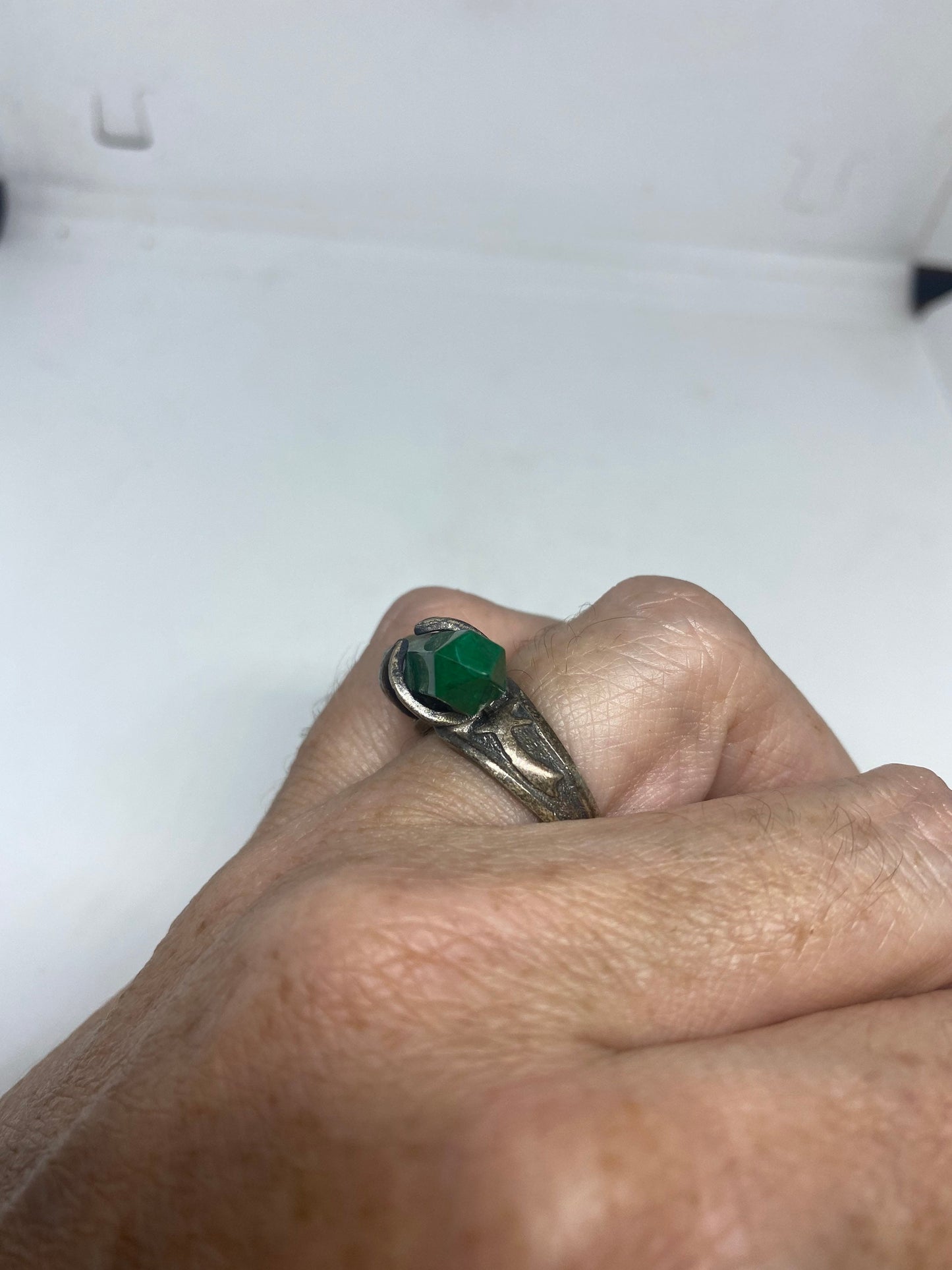 Vintage Handmade Green Malachite 925 Sterling Silver Gothic Ring