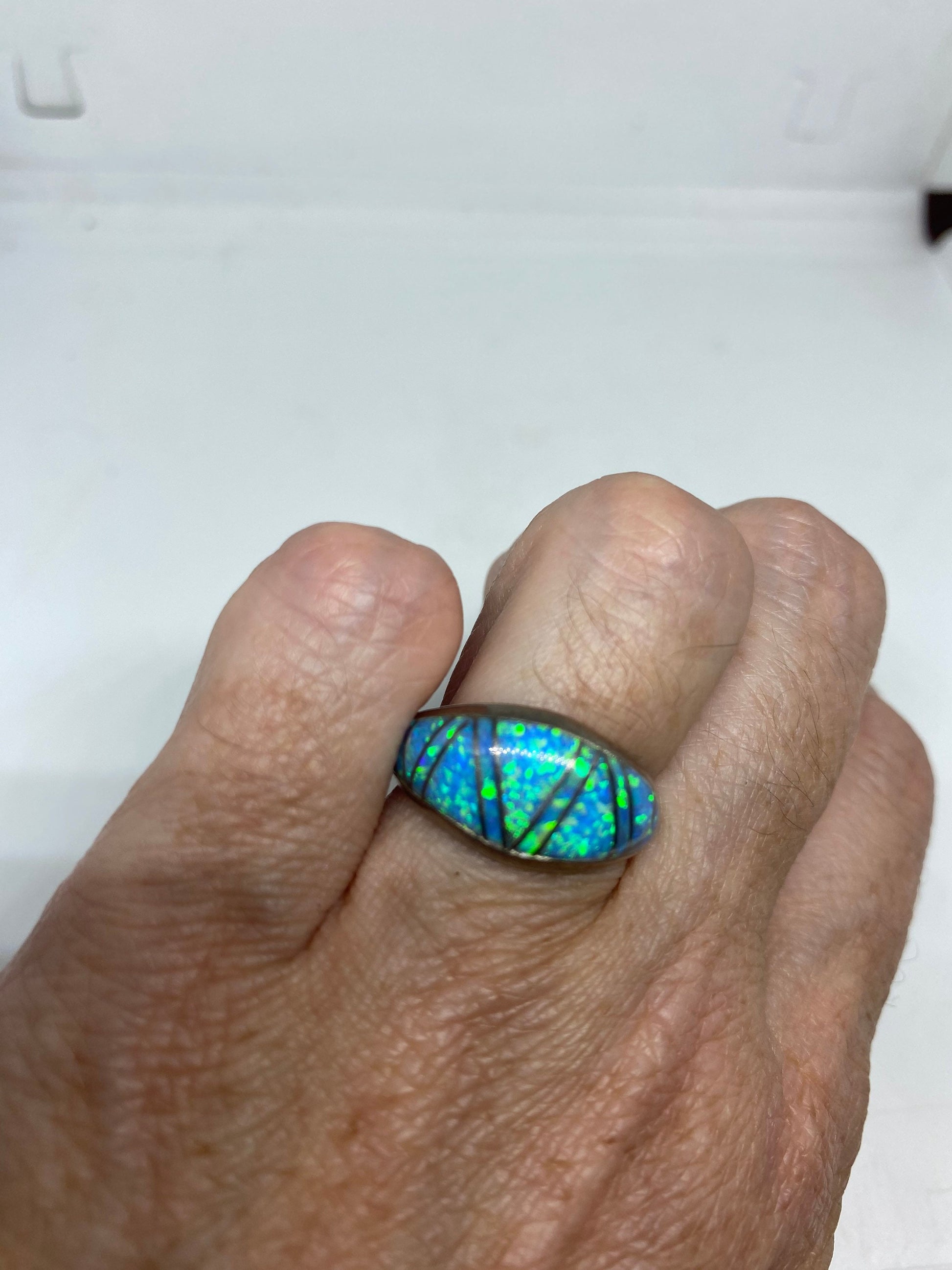 Vintage Opal 925 Sterling Silver Inlay Ring